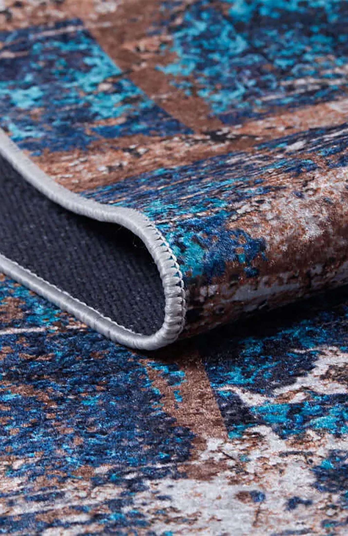 Lenora Abstract Modern Navy Blue Brown Luxury Home Rug