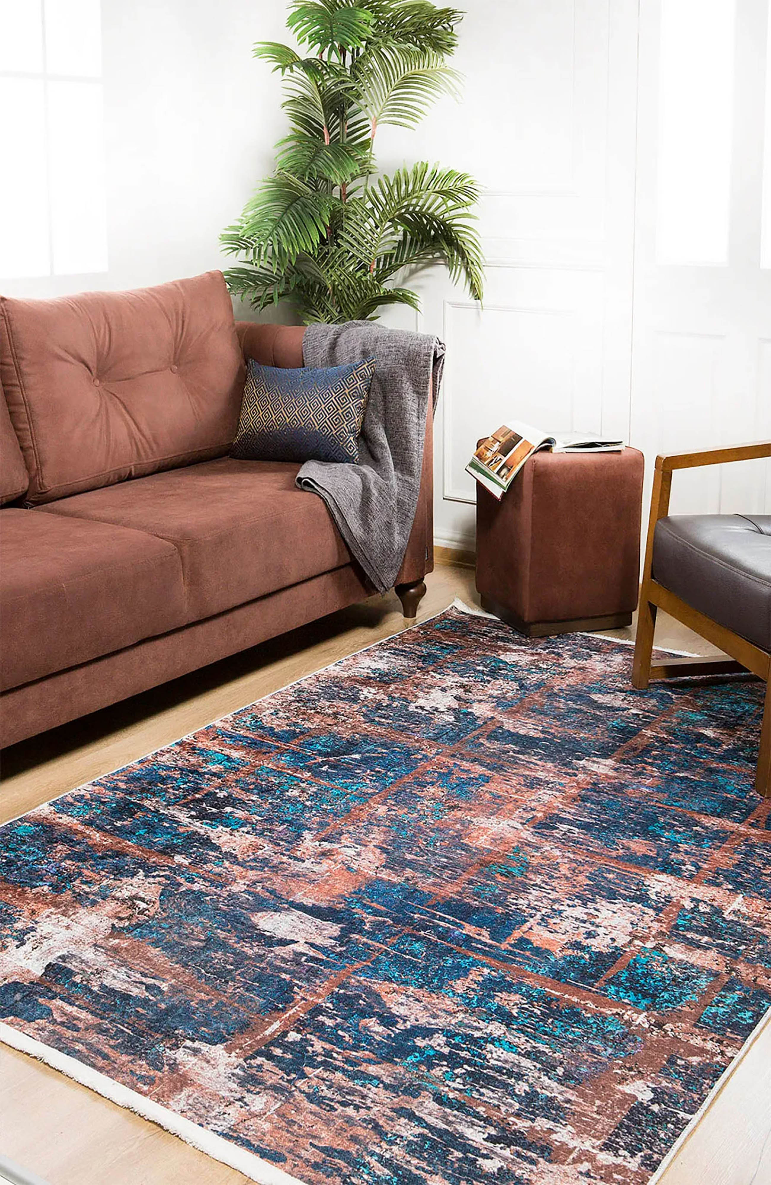 Lenora Abstract Modern Navy Blue Brown Luxury Home Rug