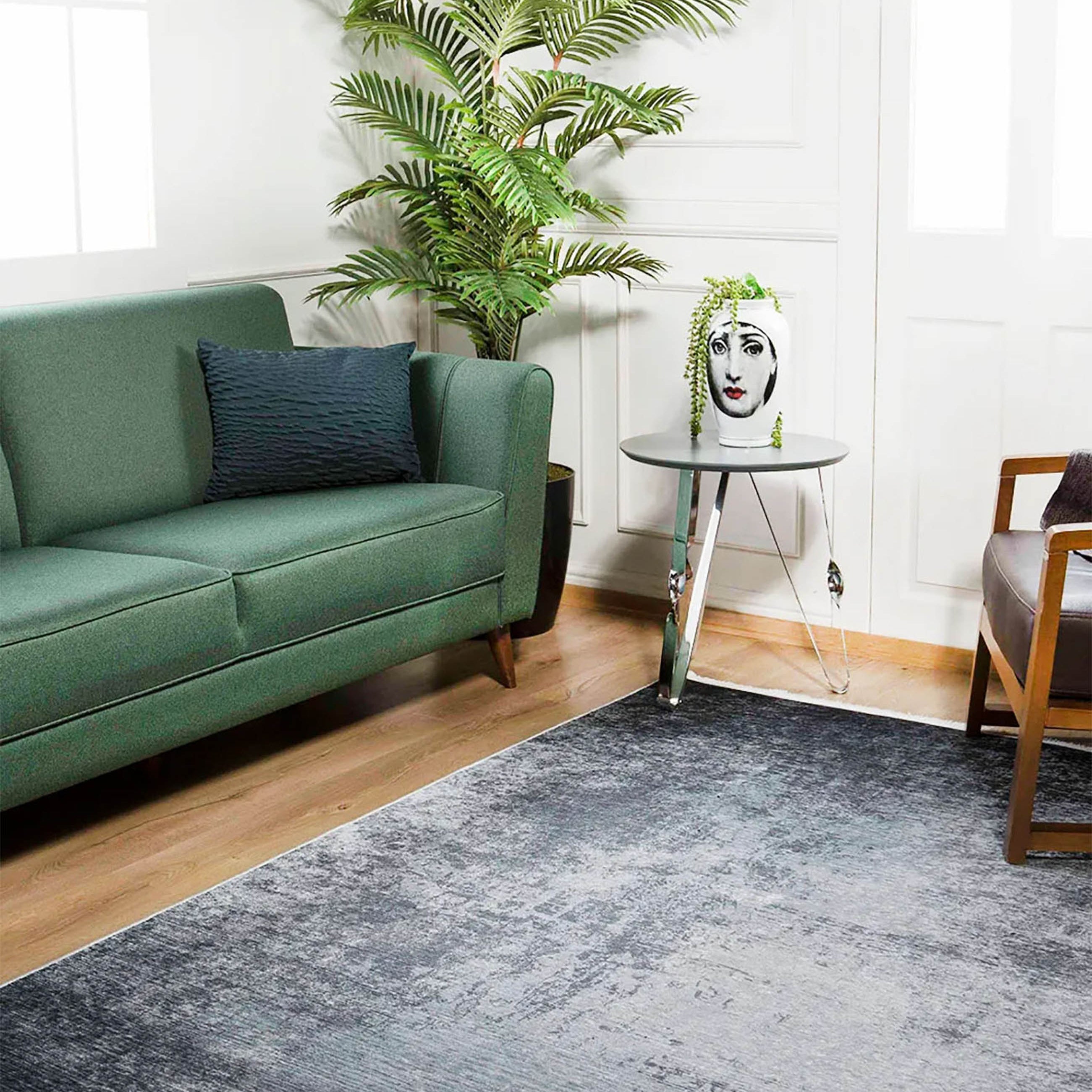 Izabella Black Abstract Boho Decor Faded Rug