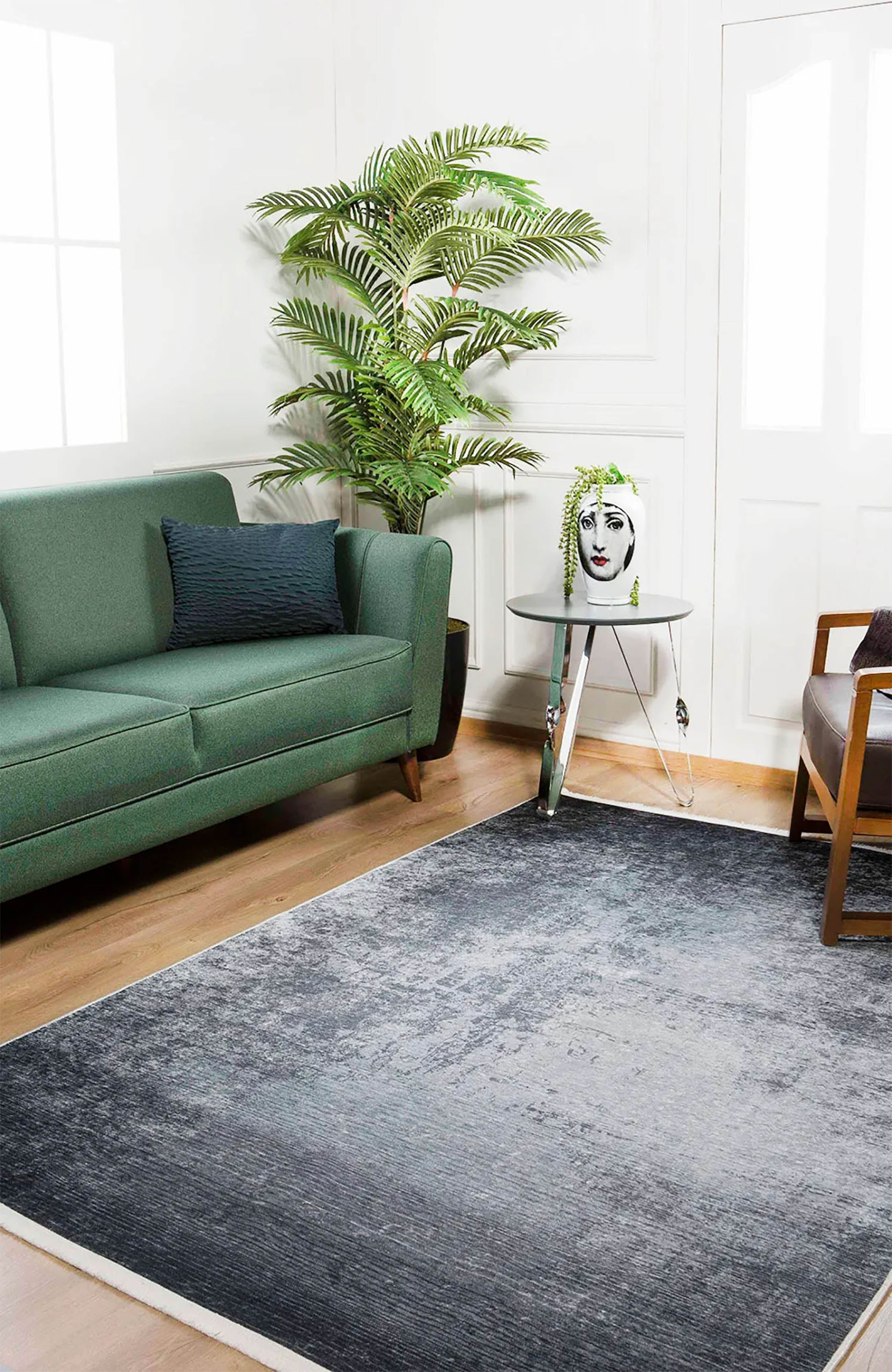 Izabella Black Abstract Boho Decor Faded Rug