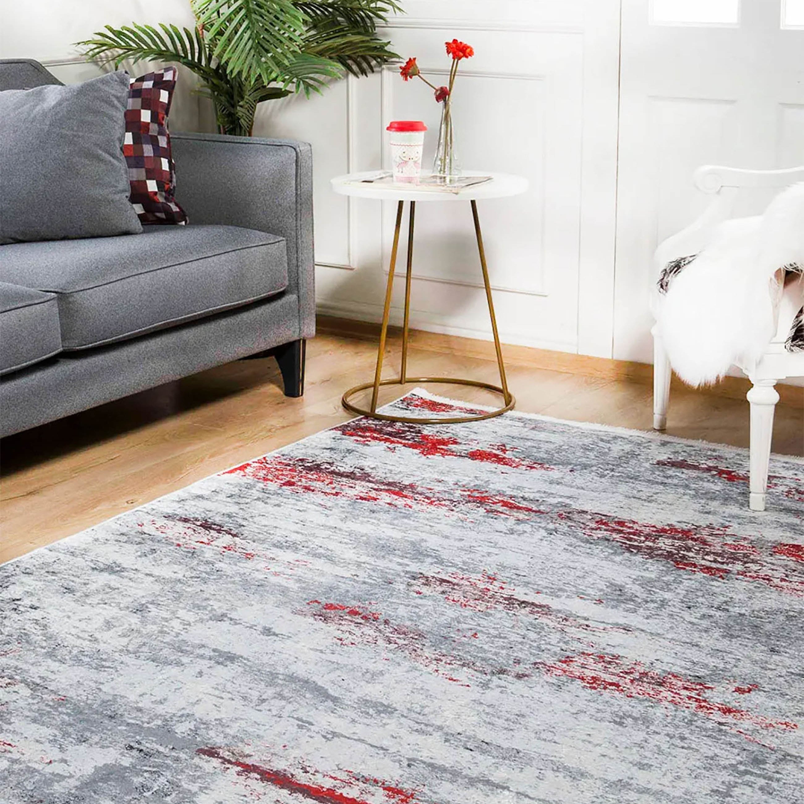 Florence Gray Red Contemporary Abstract Rug