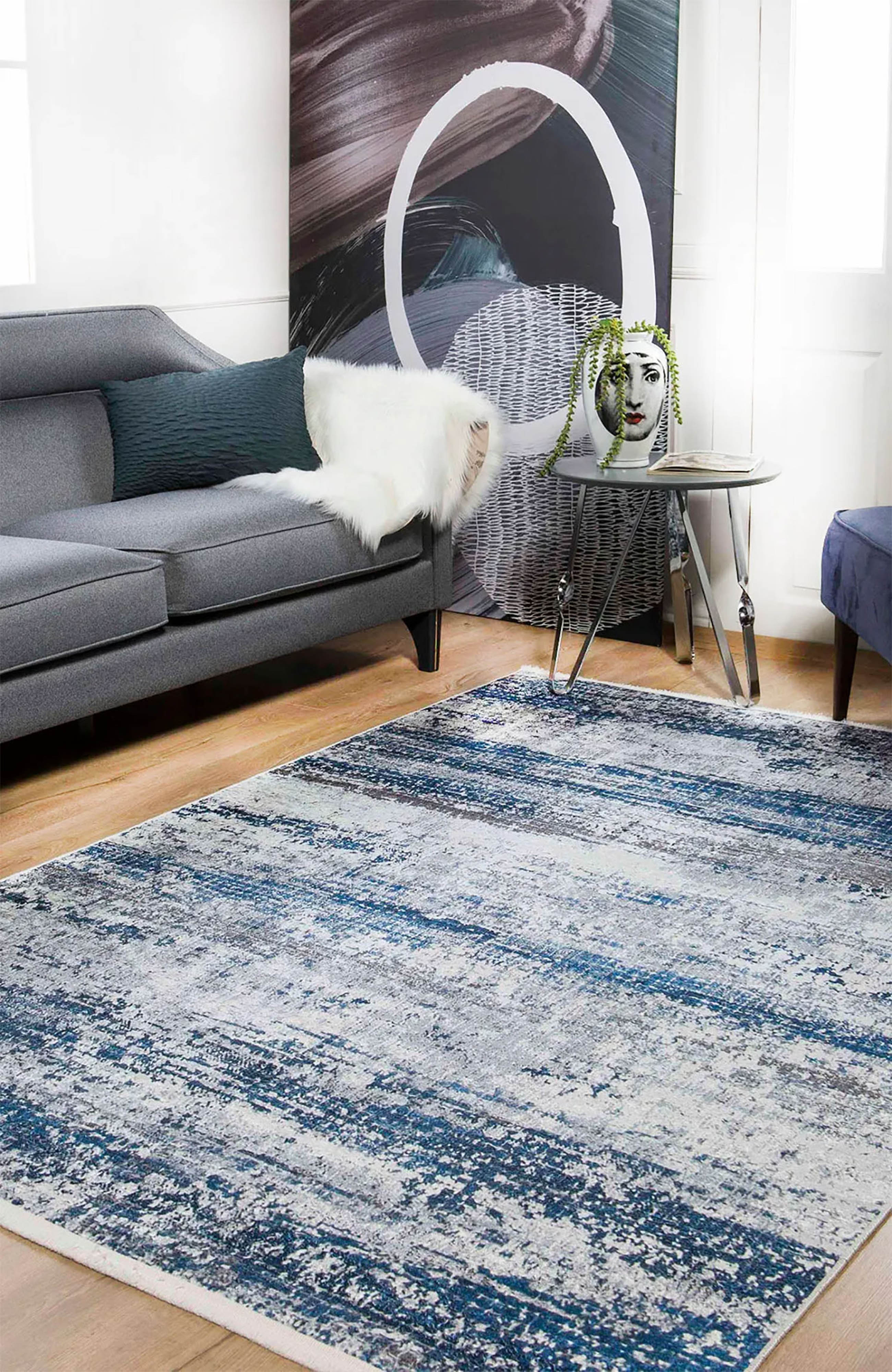 Alondra Blue Gray Contemporary Abstract Rug