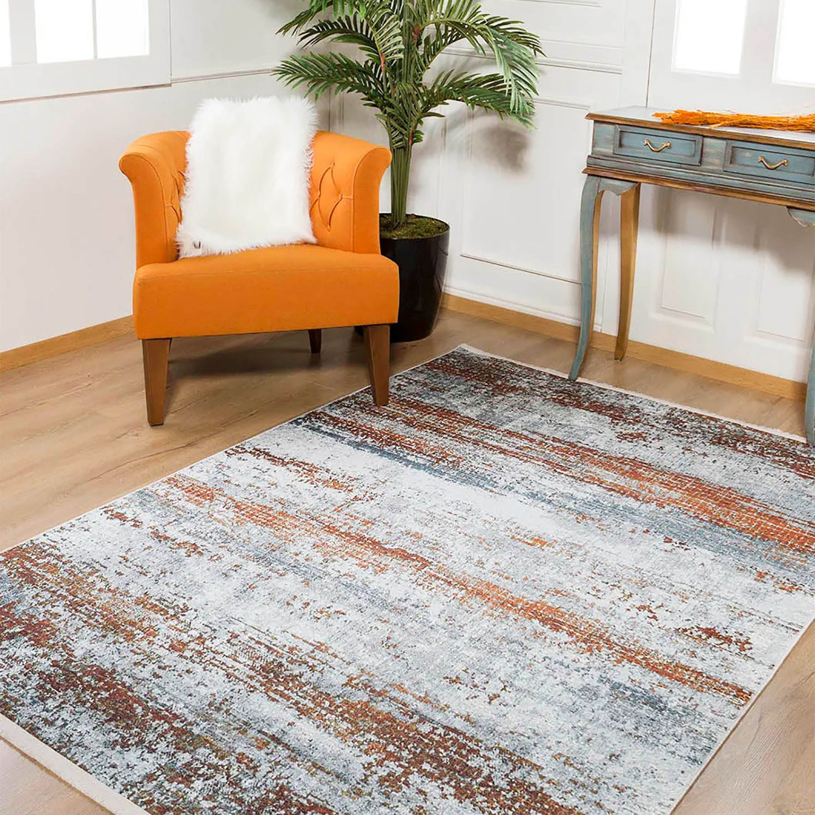Nellie Gray Orange Modern Home Deco Abstract Rug