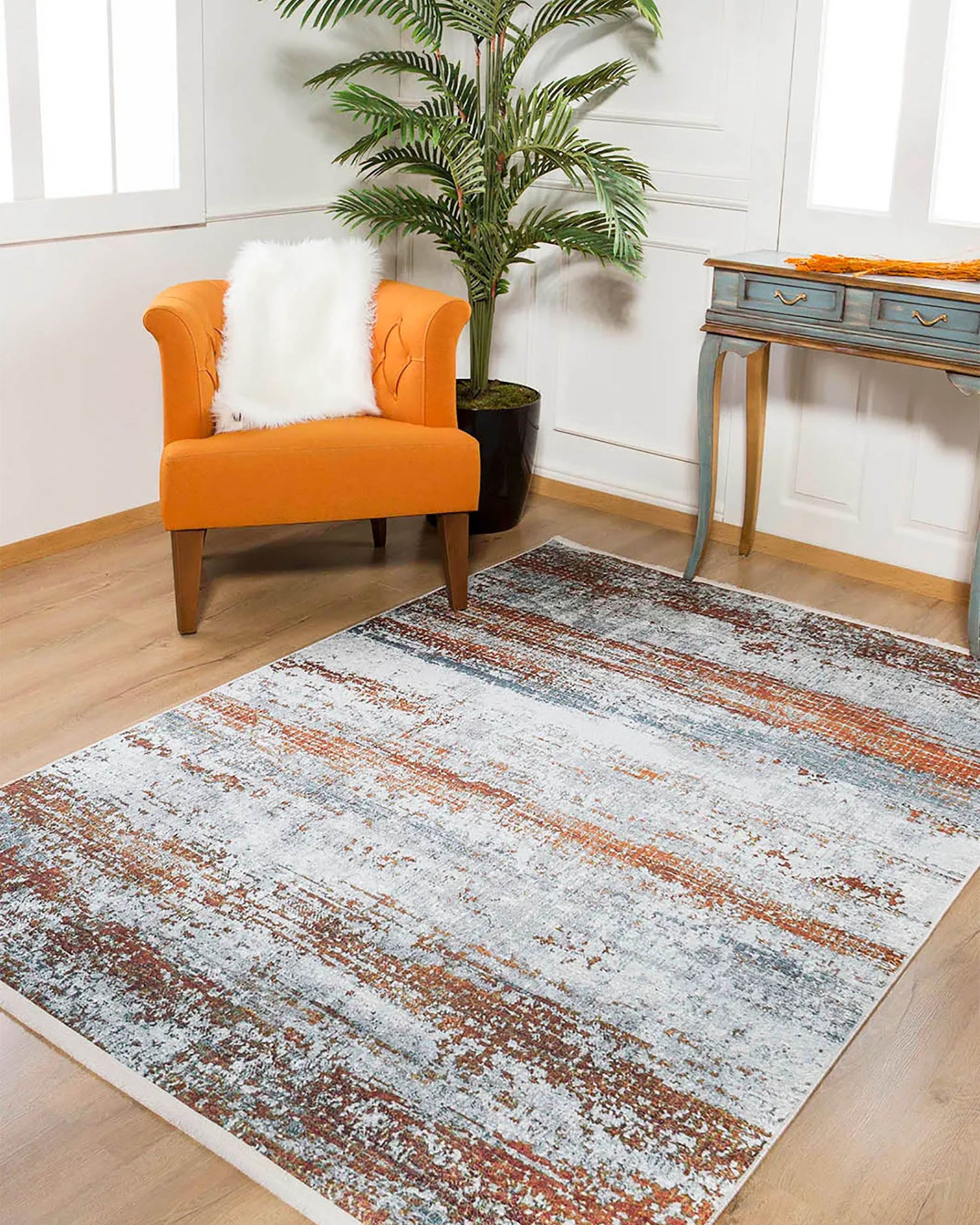 Nellie Gray Orange Modern Home Deco Abstract Rug