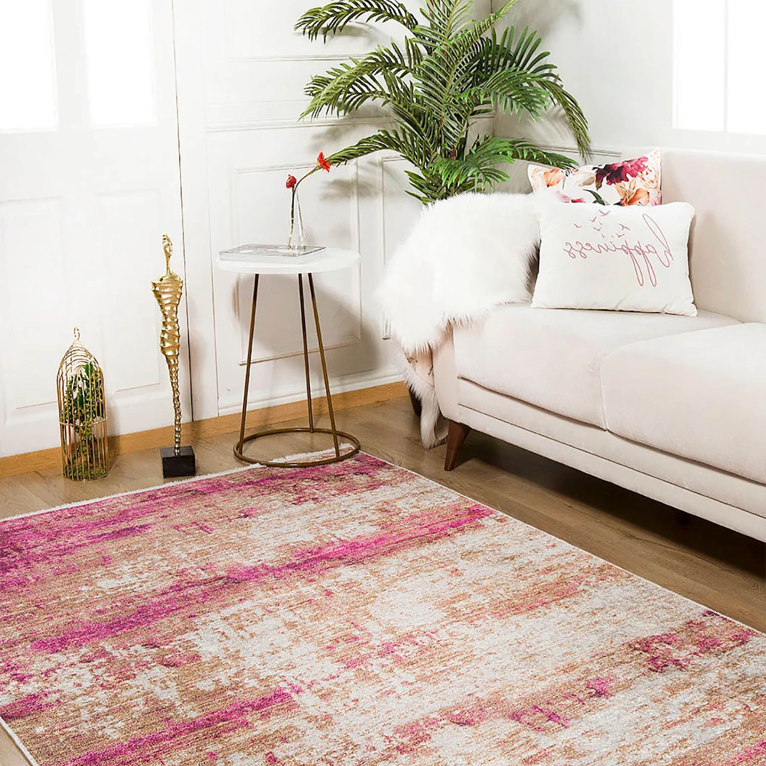 Ferah Abstract Pink Beige Modern Rug