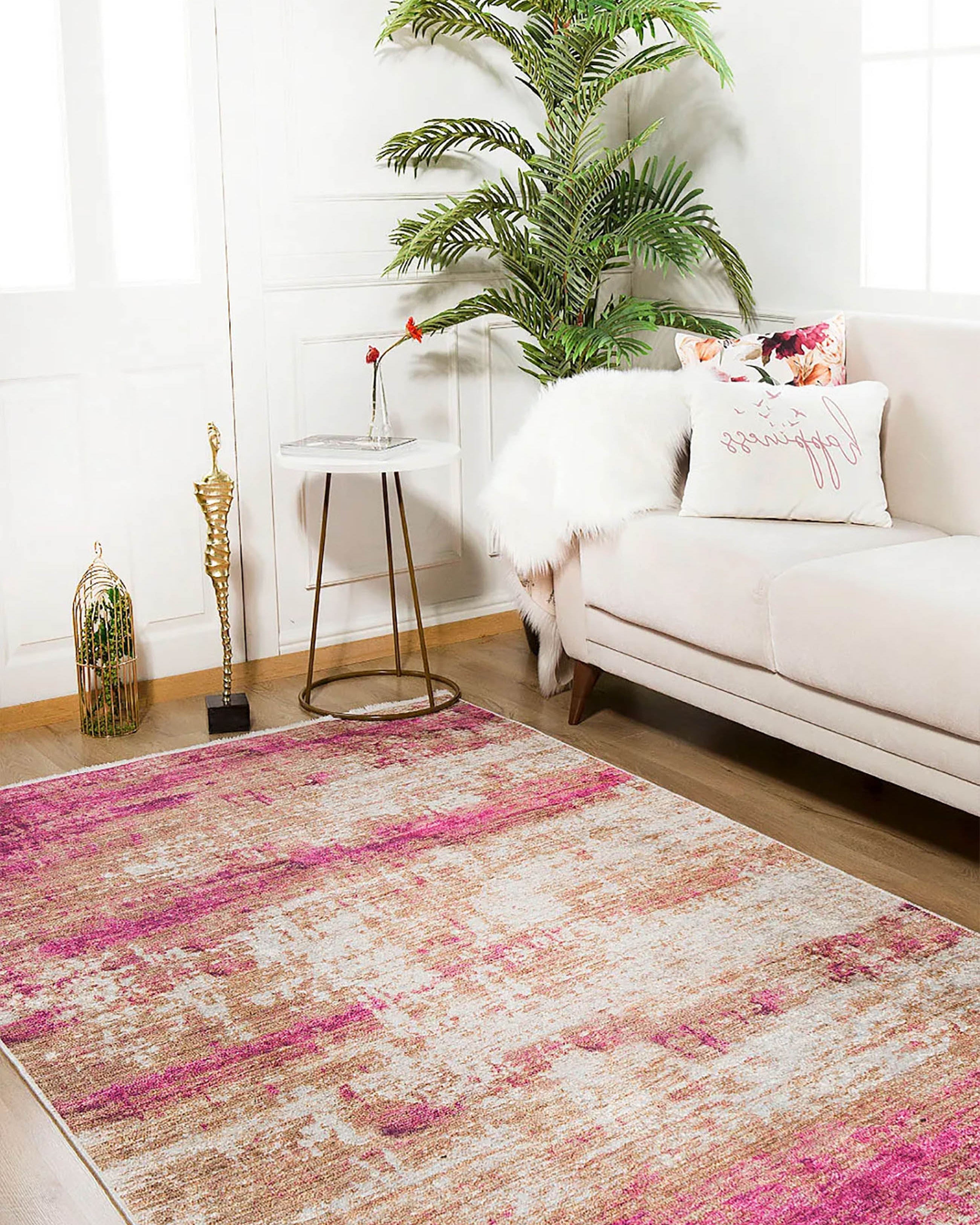 Ferah Abstract Pink Beige Modern Rug