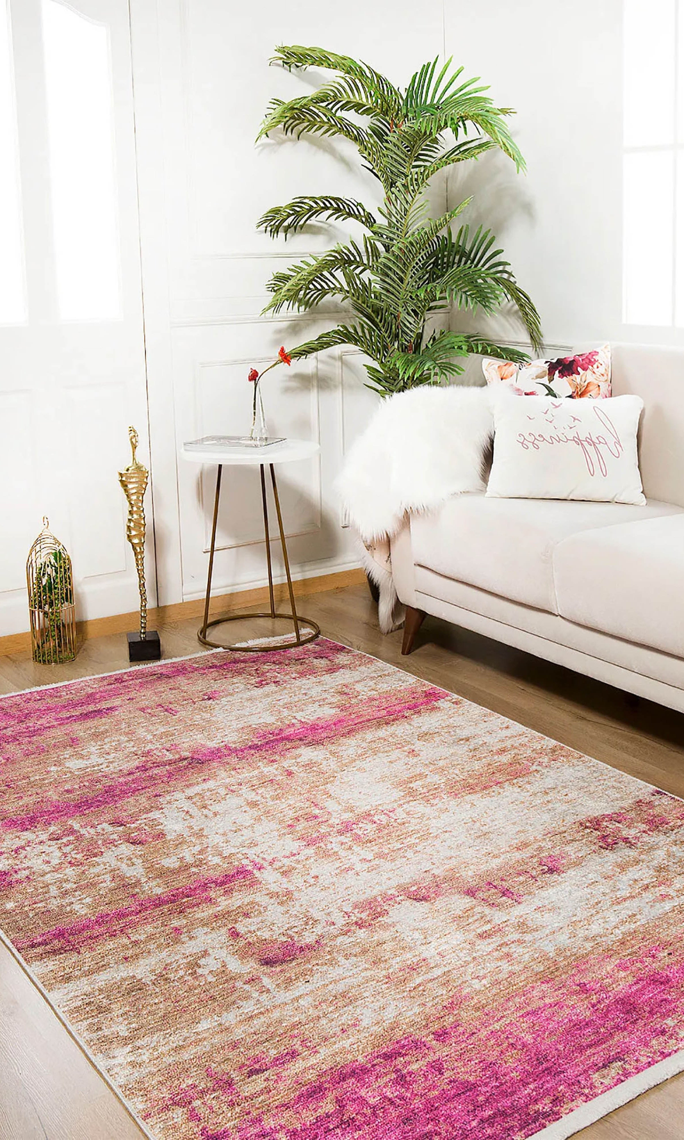 Ferah Abstract Pink Beige Modern Rug