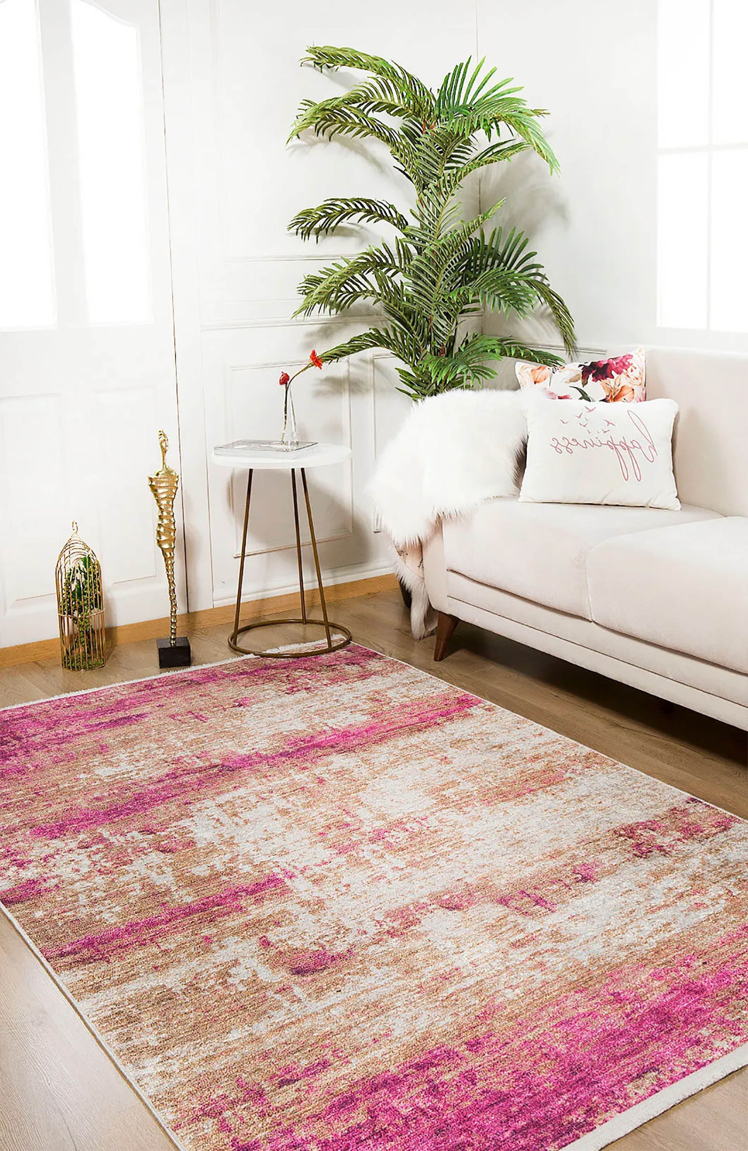 Ferah Abstract Pink Beige Modern Rug