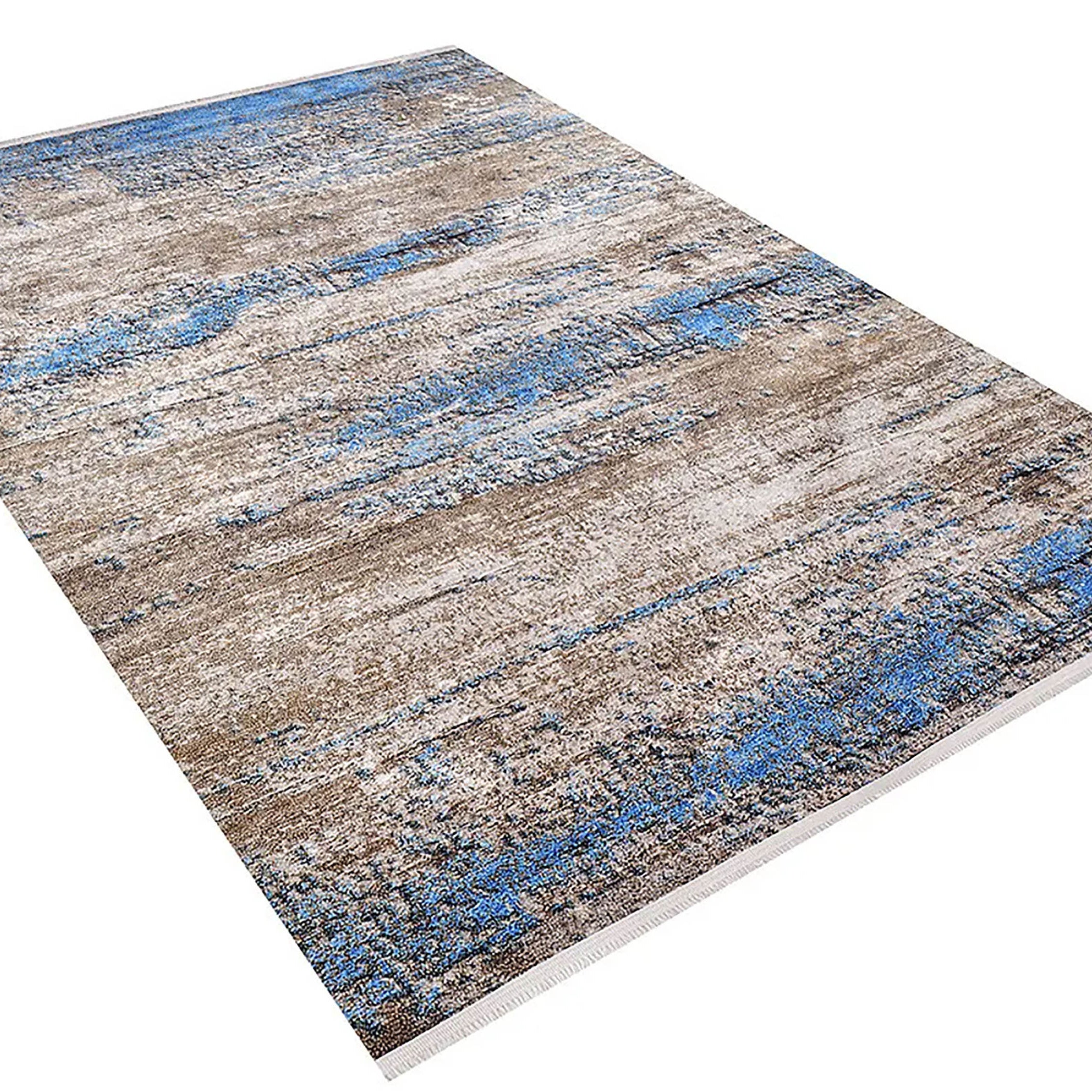 Fatine Abstract Blue Beige Modern Rug