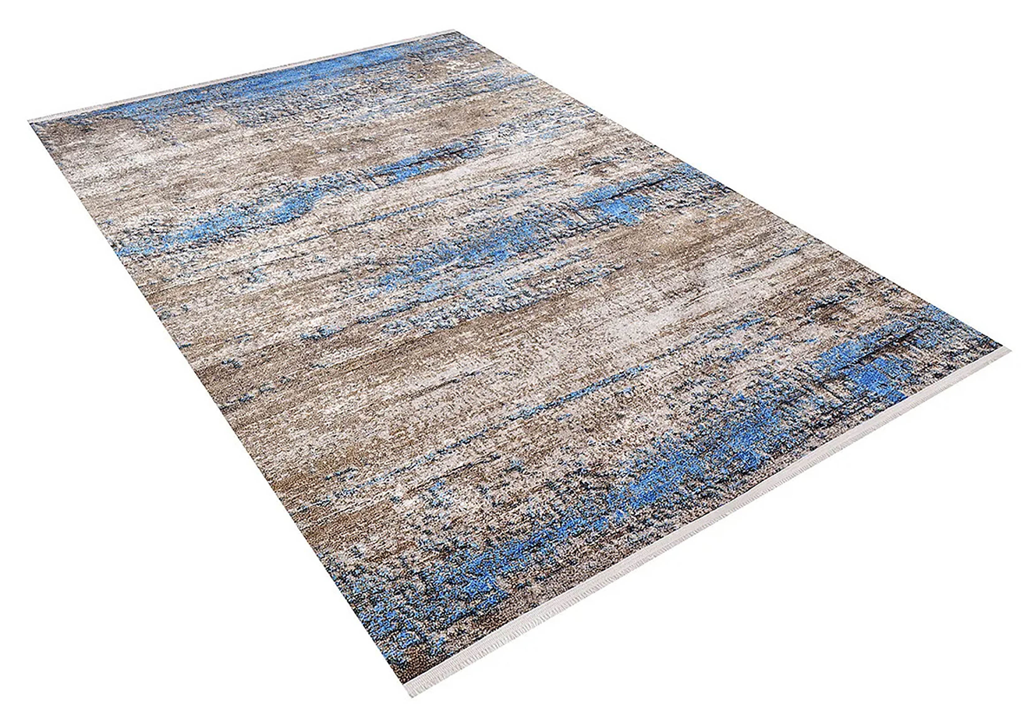 Fatine Abstract Blue Beige Modern Rug