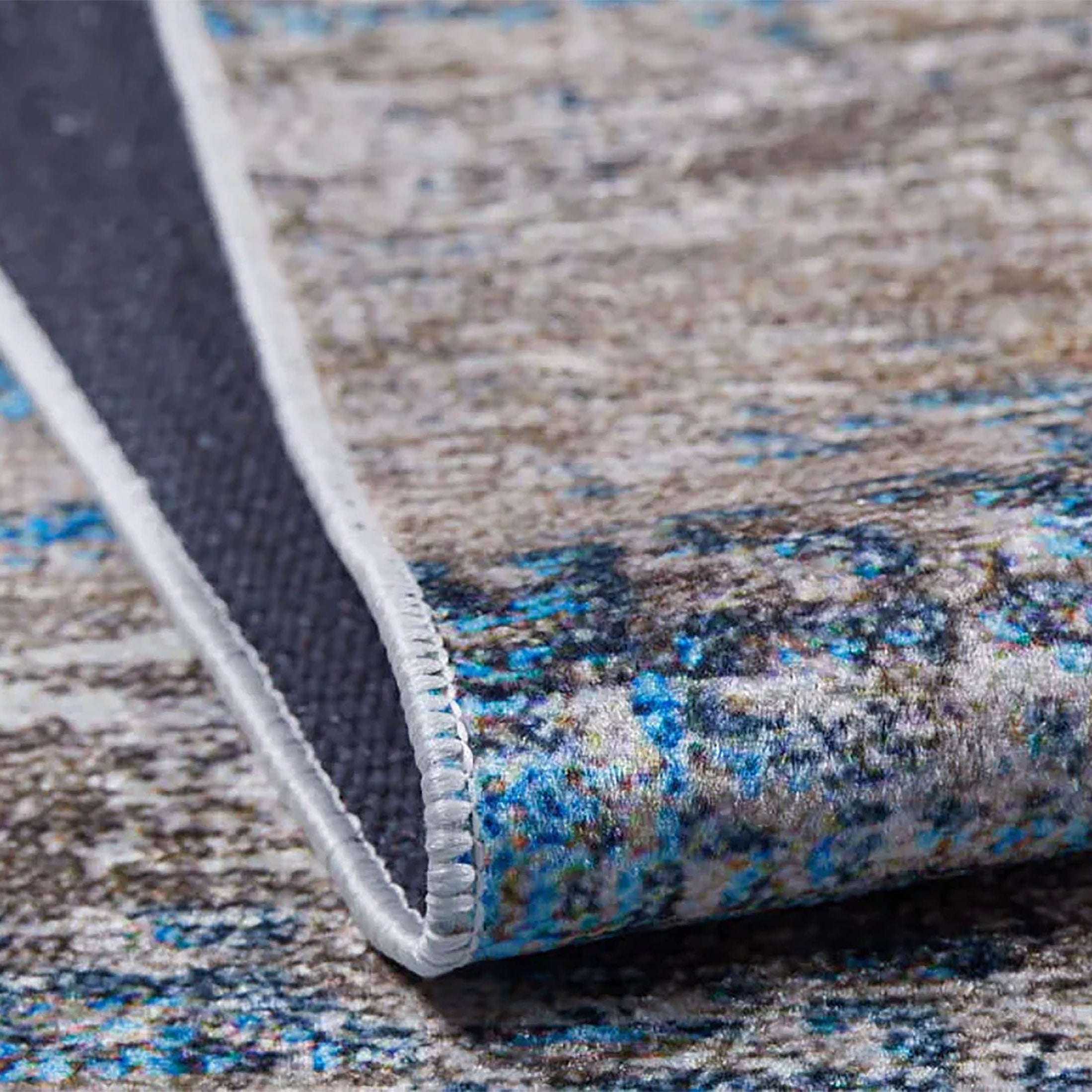 Fatine Abstract Blue Beige Modern Rug