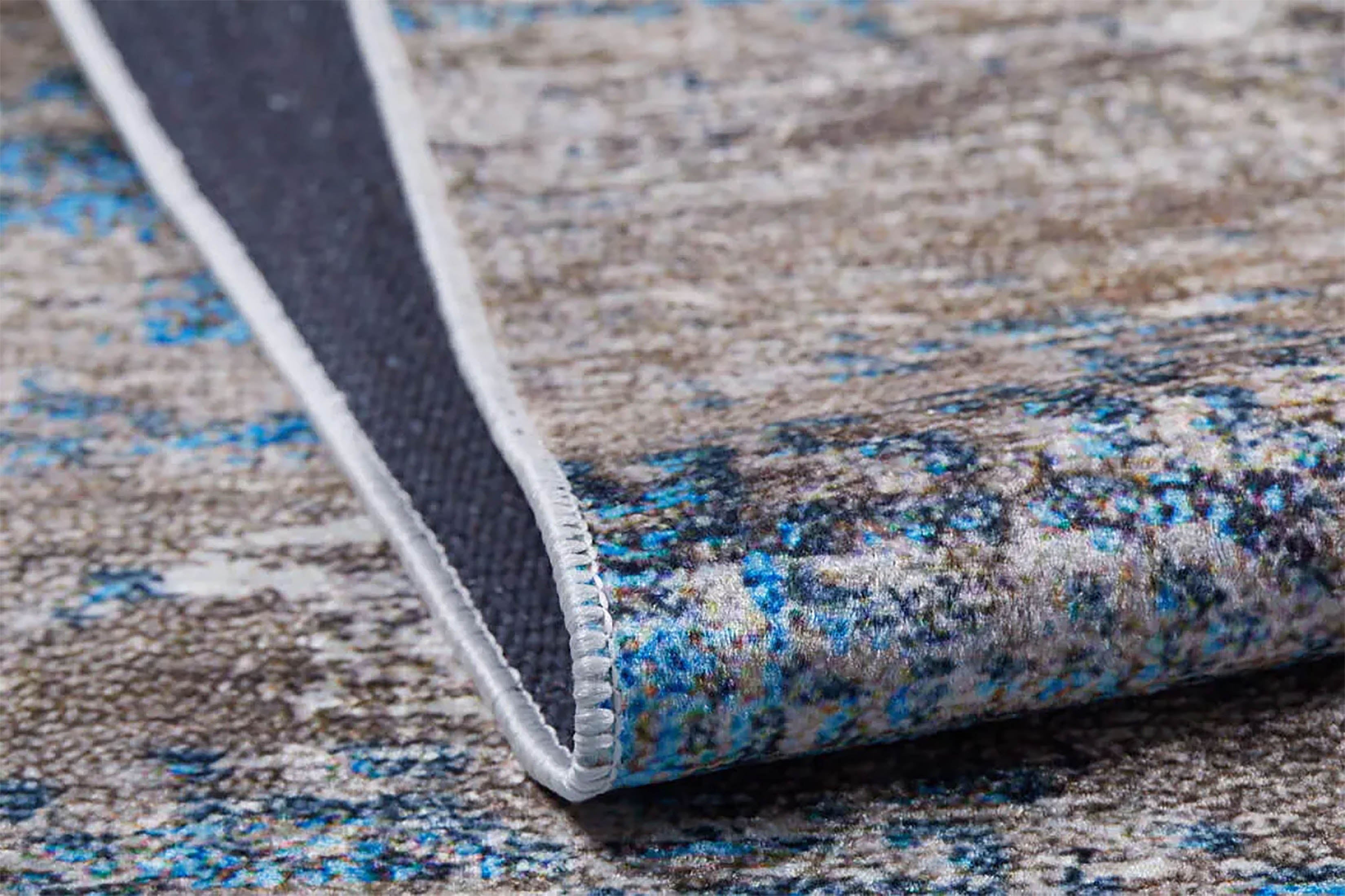 Fatine Abstract Blue Beige Modern Rug