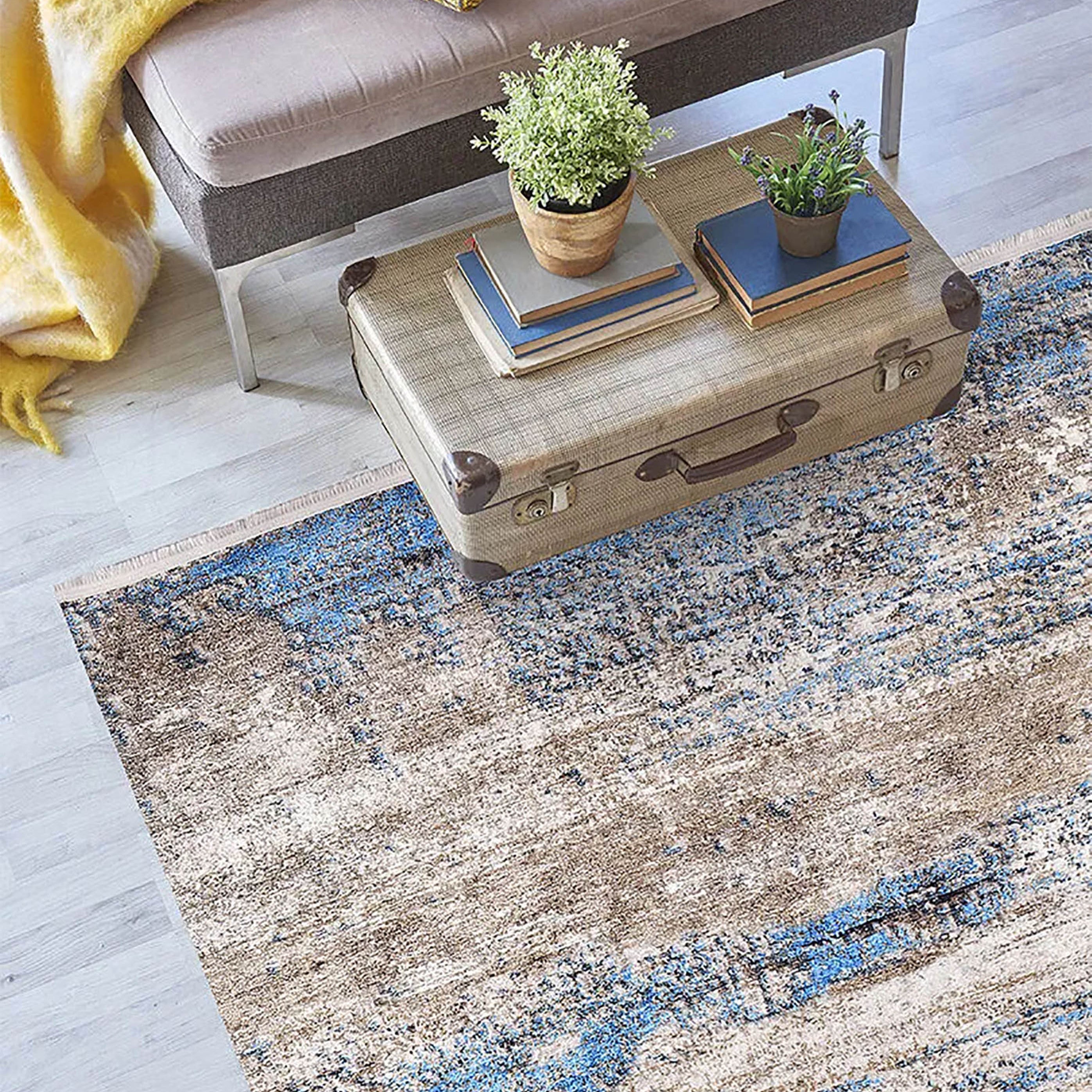 Fatine Abstract Blue Beige Modern Rug