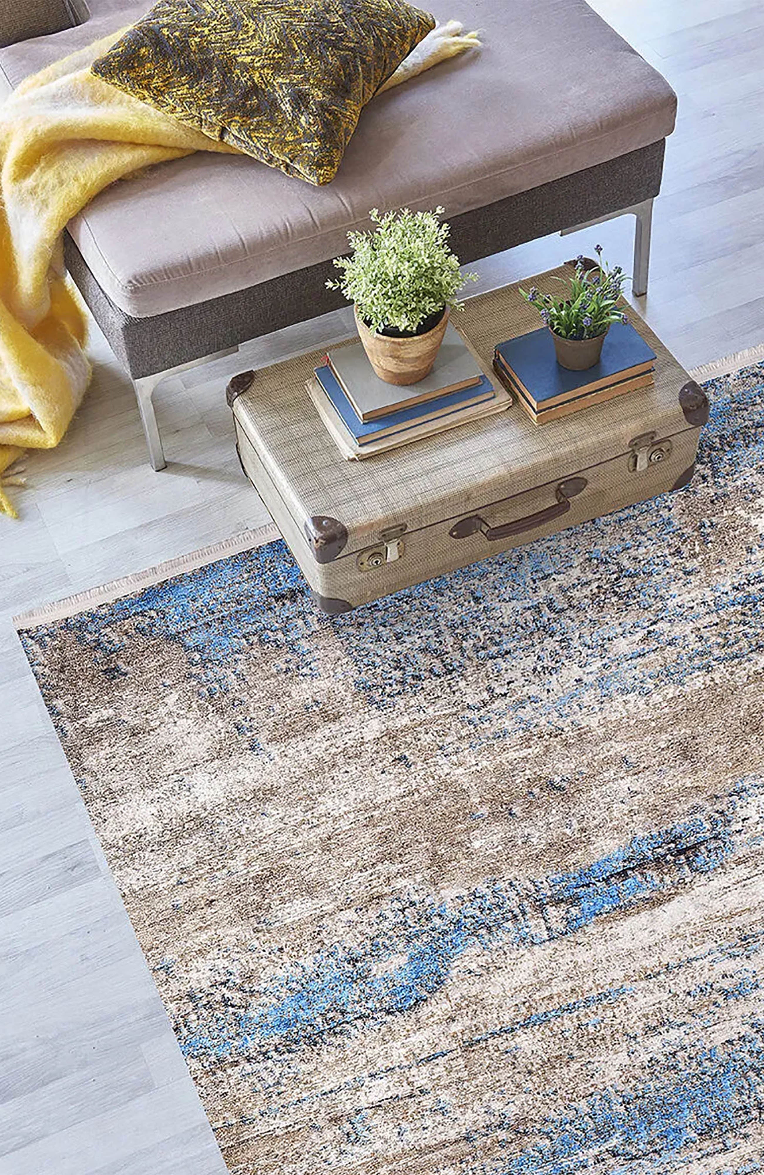 Fatine Abstract Blue Beige Modern Rug