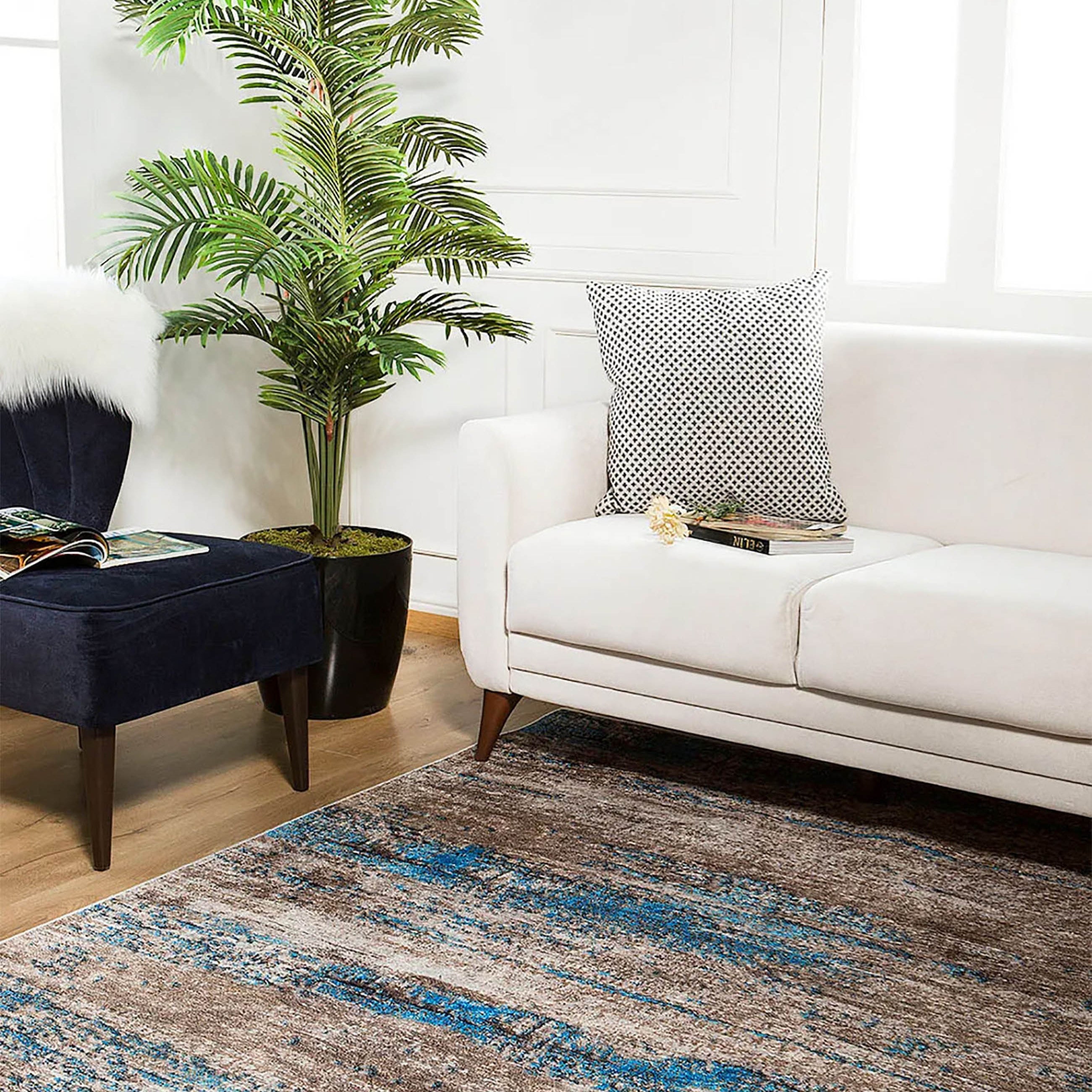 Fatine Abstract Blue Beige Modern Rug