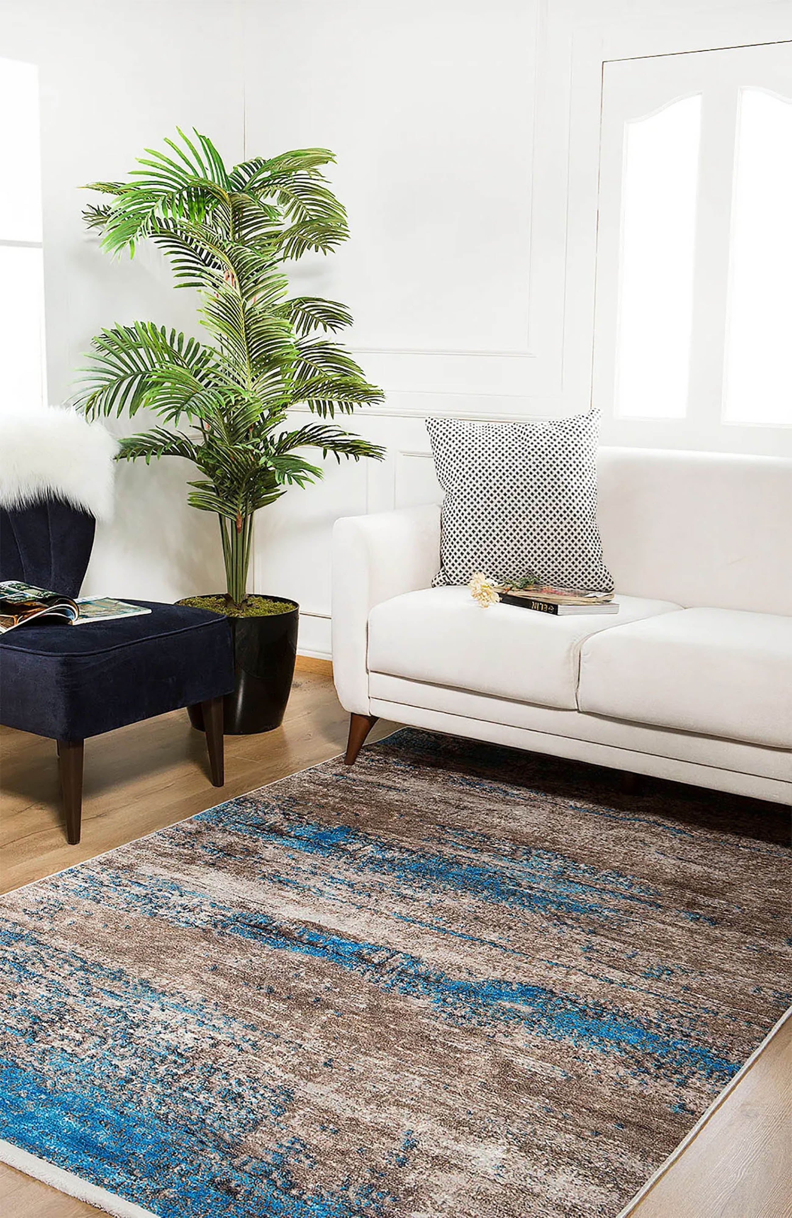 Fatine Abstract Blue Beige Modern Rug