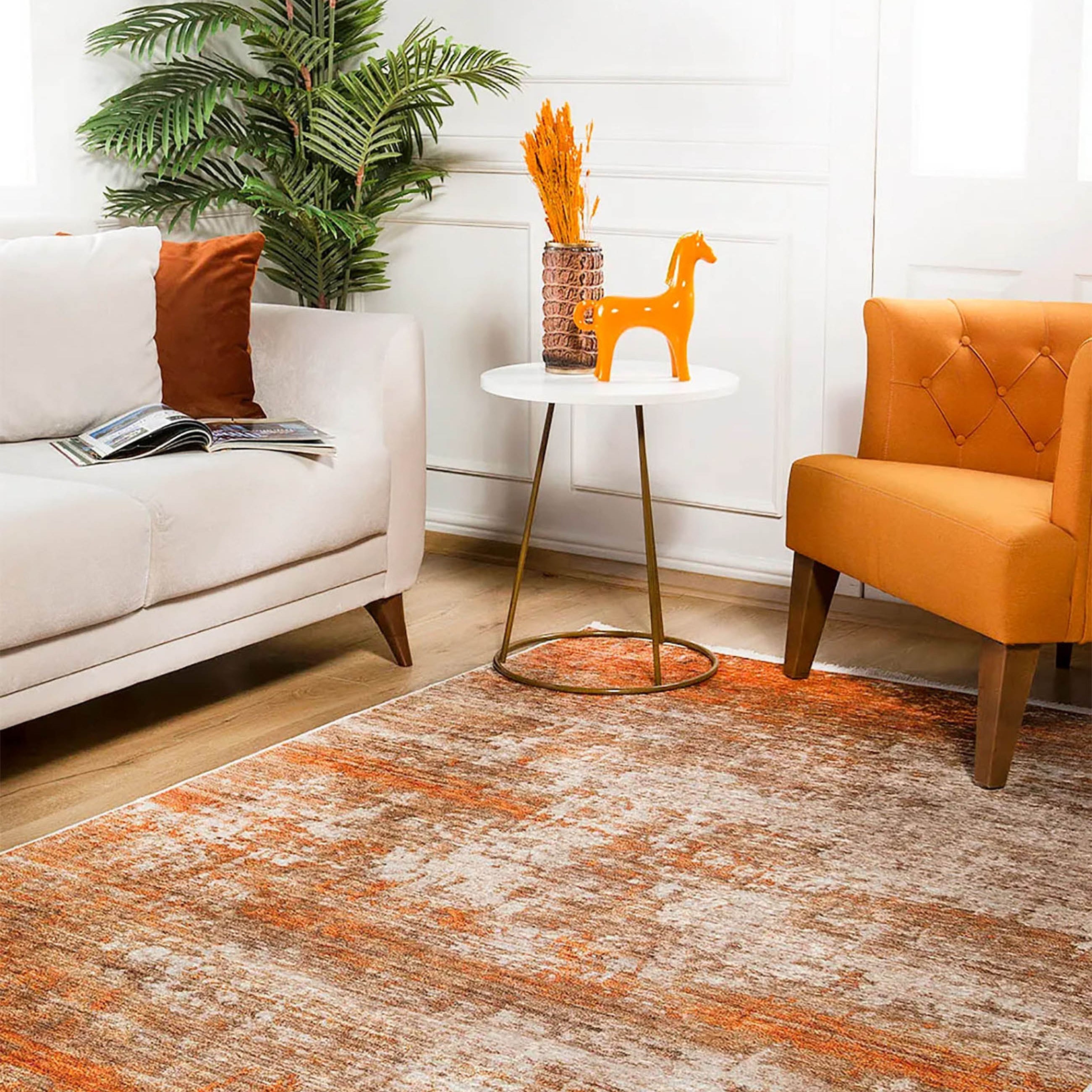 Fulya Abstract Orange Beige Modern Rug