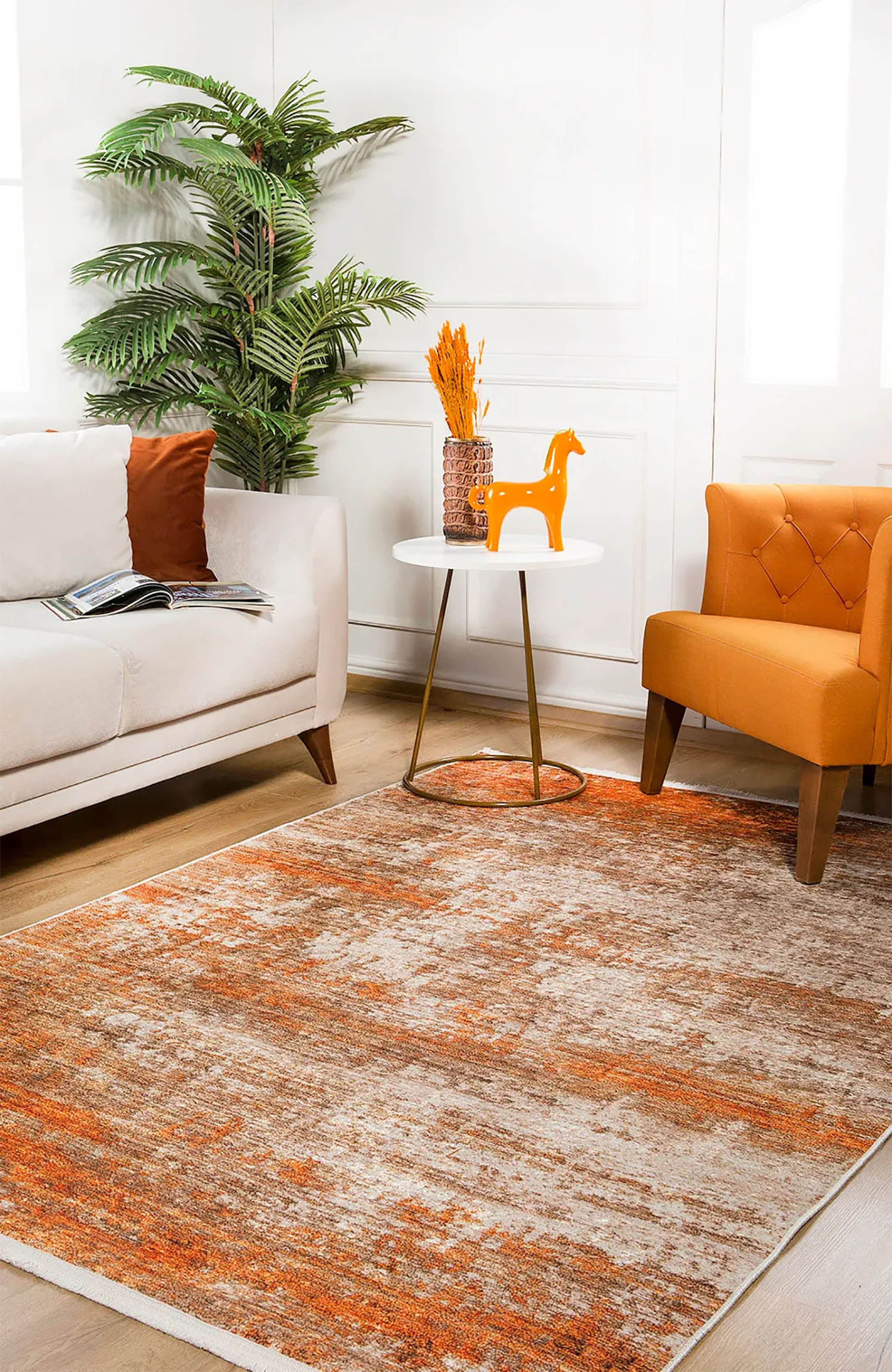 Fulya Abstract Orange Beige Modern Rug