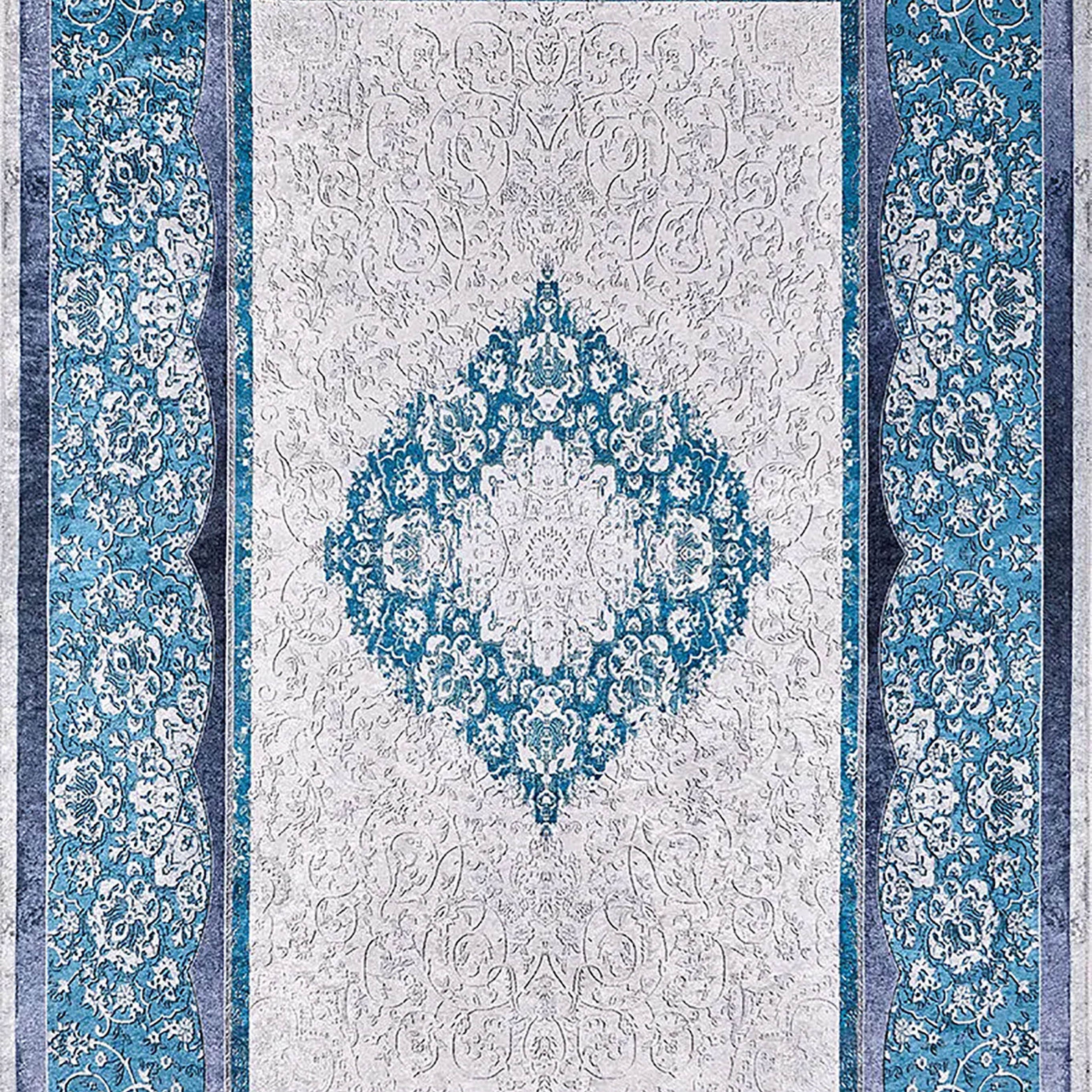 Natalie Medallion Turkish Blue Cream Rug