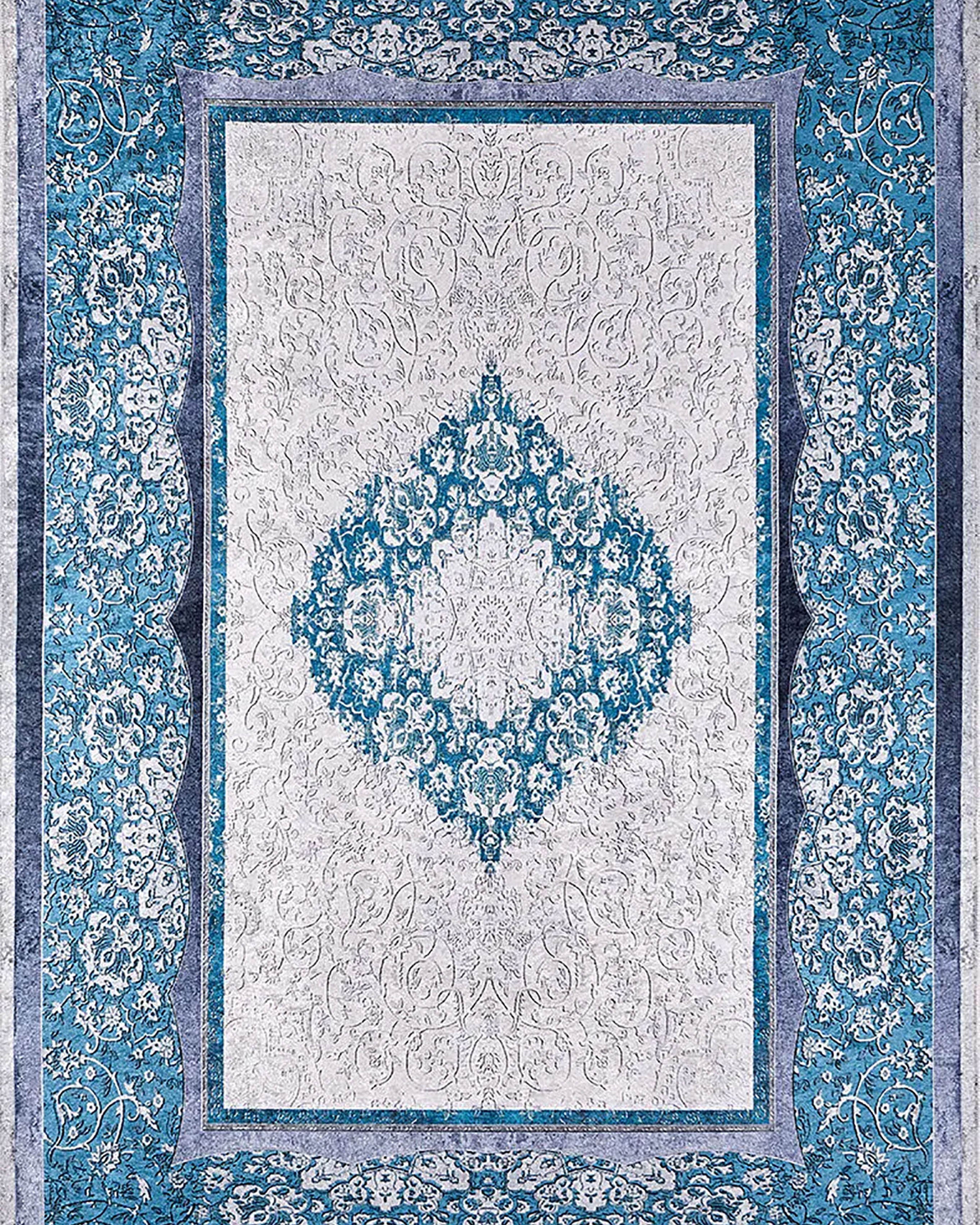 Natalie Medallion Turkish Blue Cream Rug