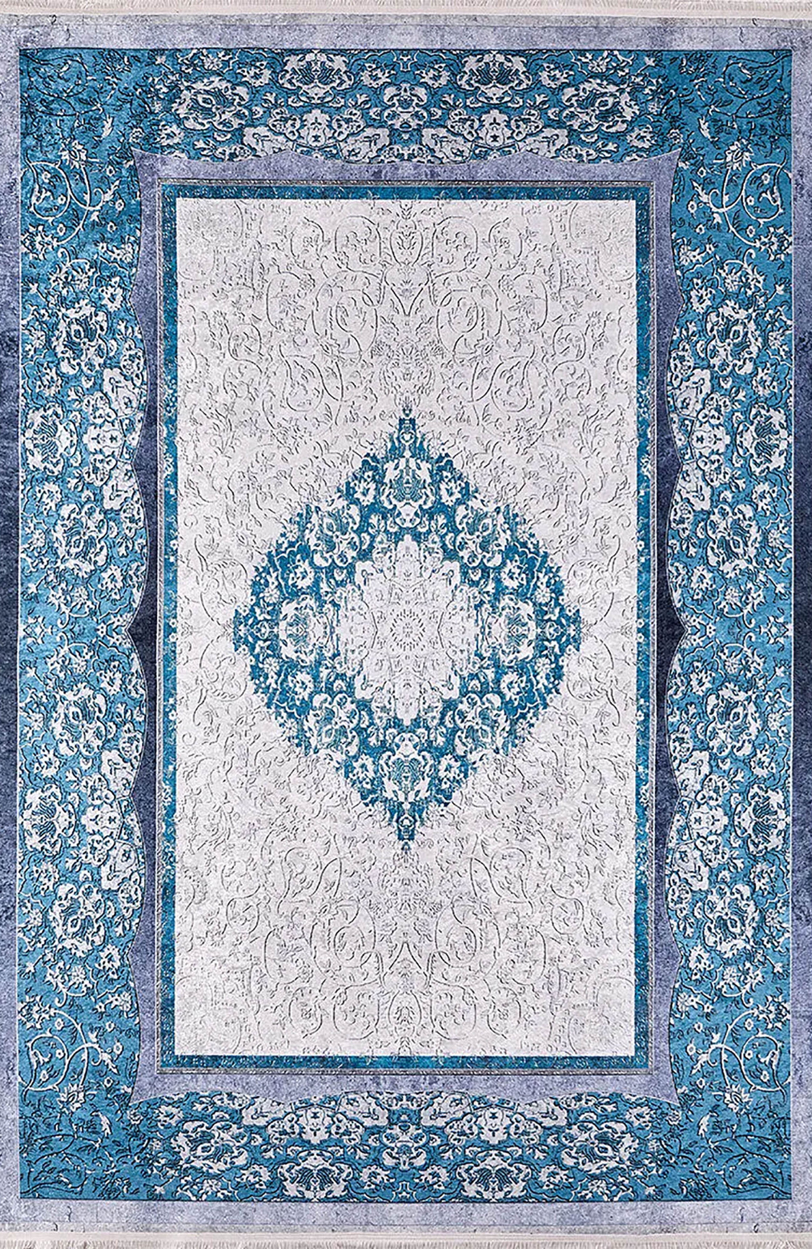 Natalie Medallion Turkish Blue Cream Rug