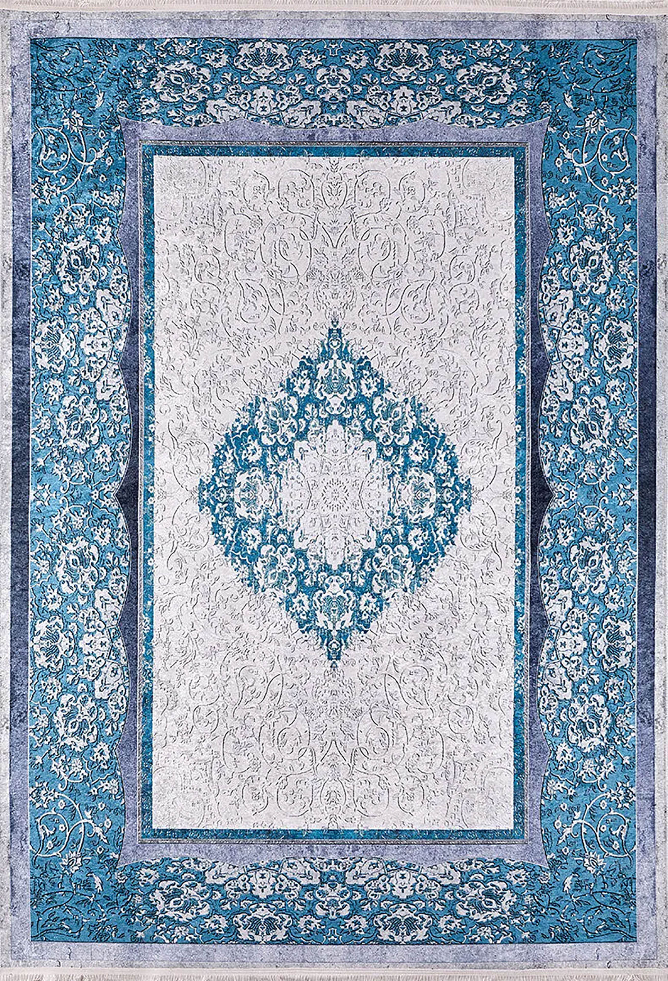 Natalie Medallion Turkish Blue Cream Rug