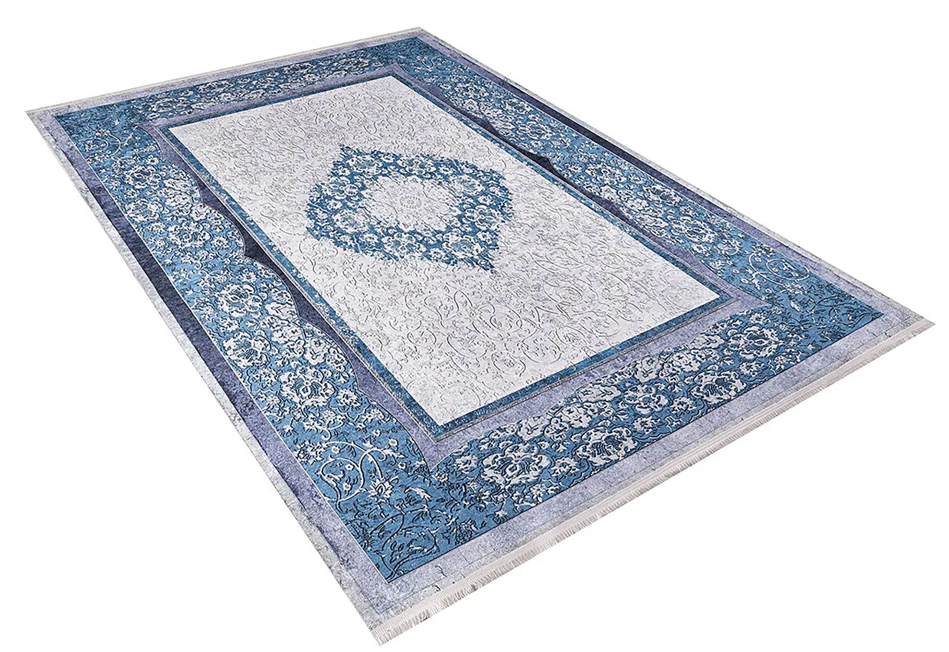 Natalie Medallion Turkish Blue Cream Rug