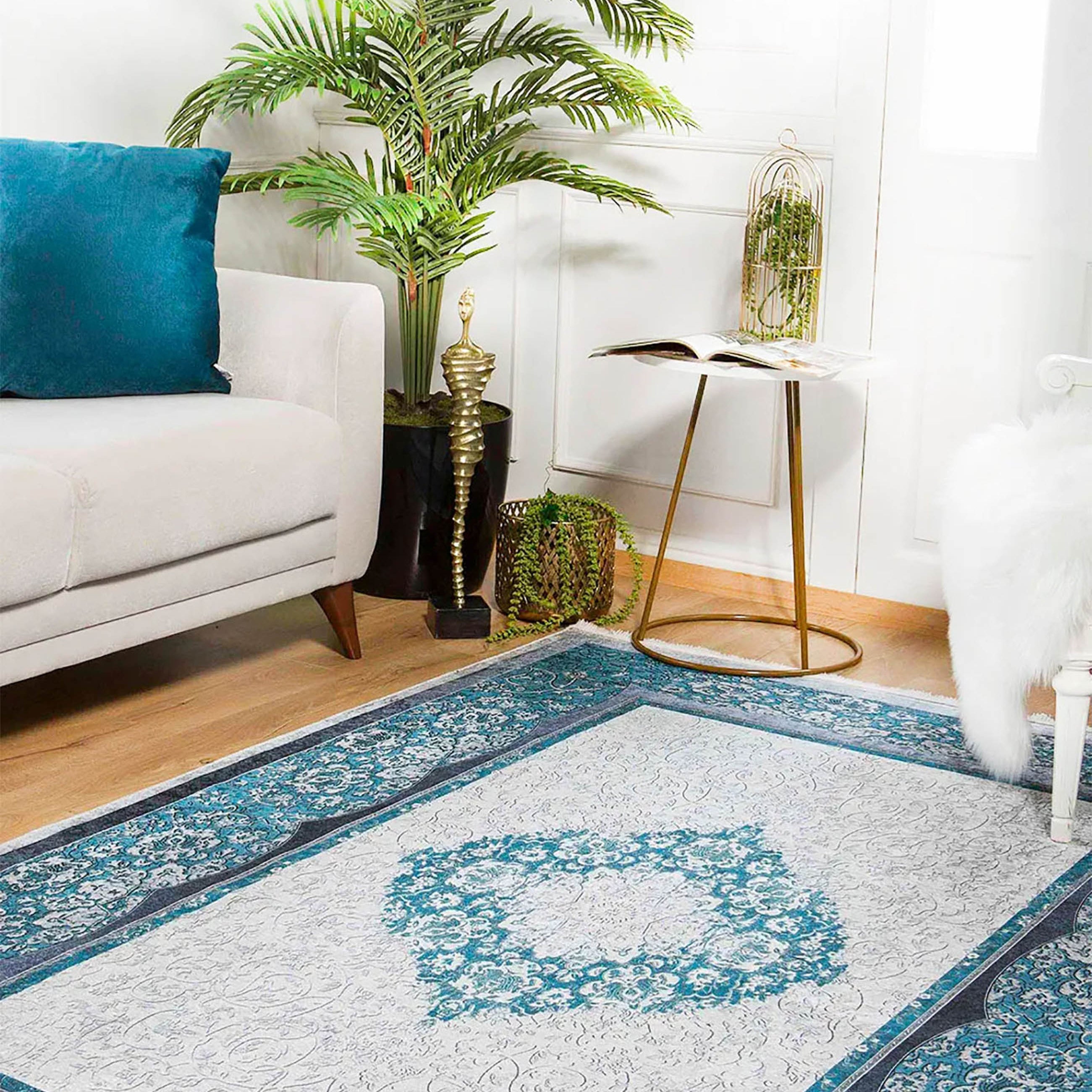 Natalie Medallion Turkish Blue Cream Rug