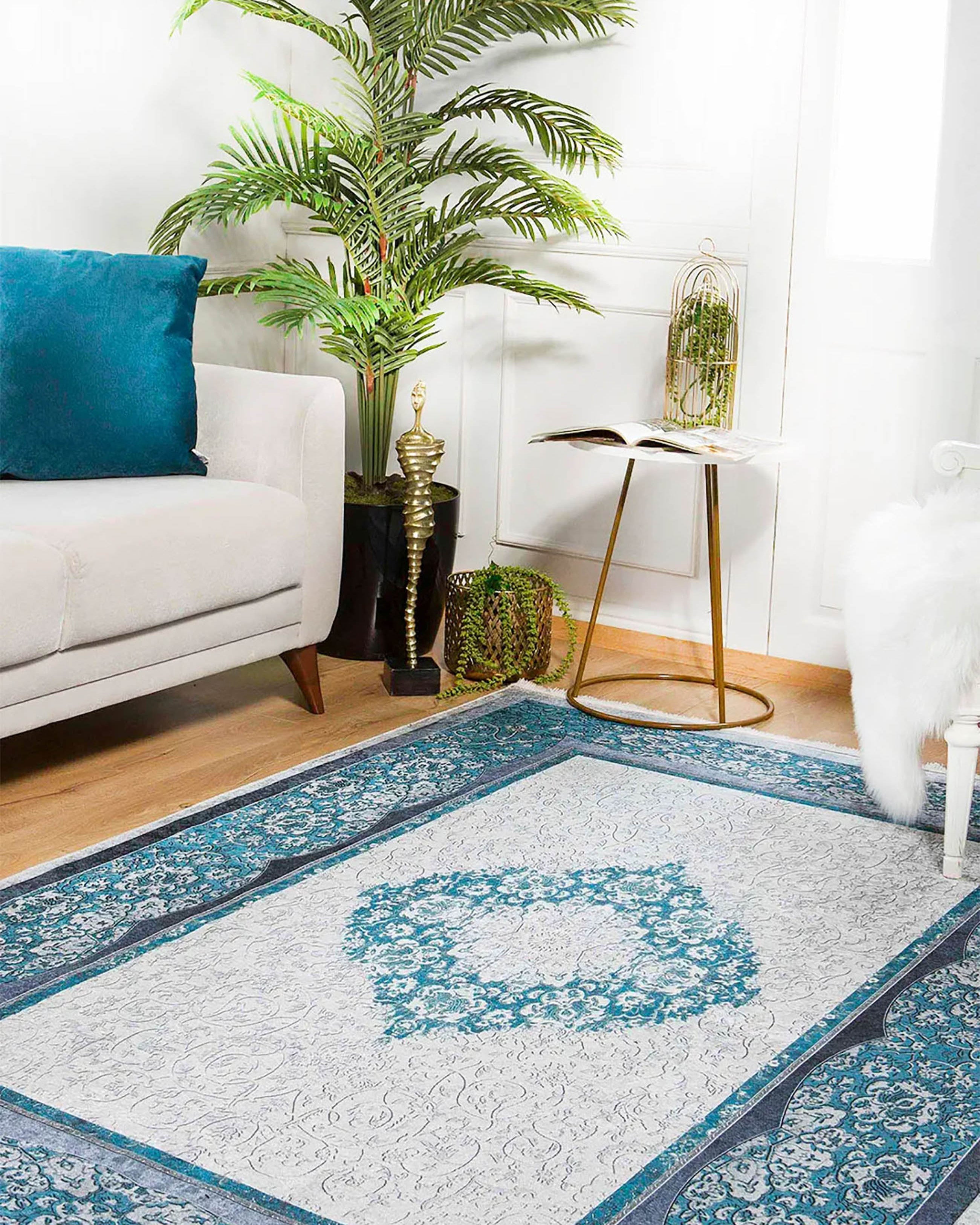 Natalie Medallion Turkish Blue Cream Rug