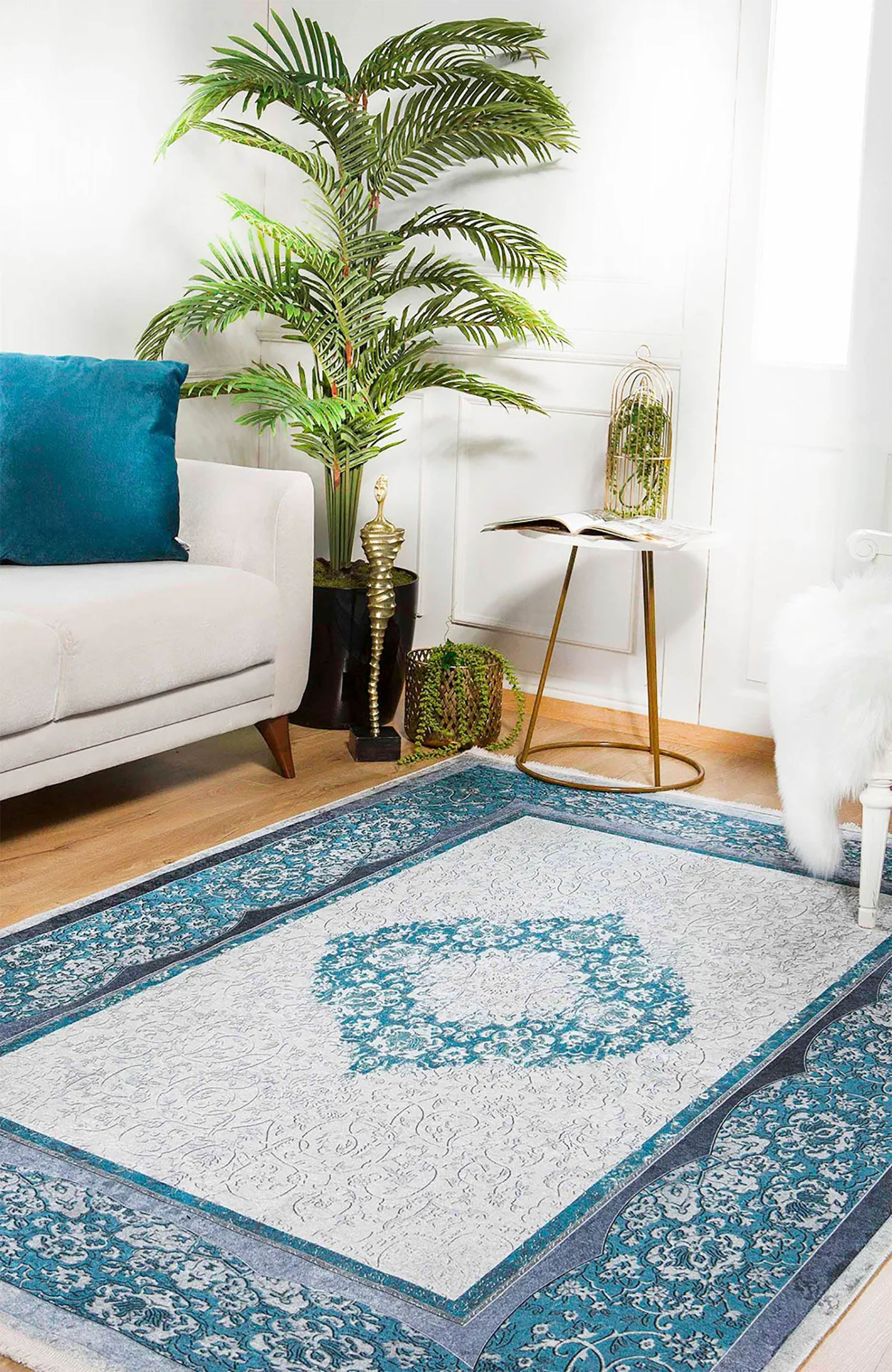 Natalie Medallion Turkish Blue Cream Rug