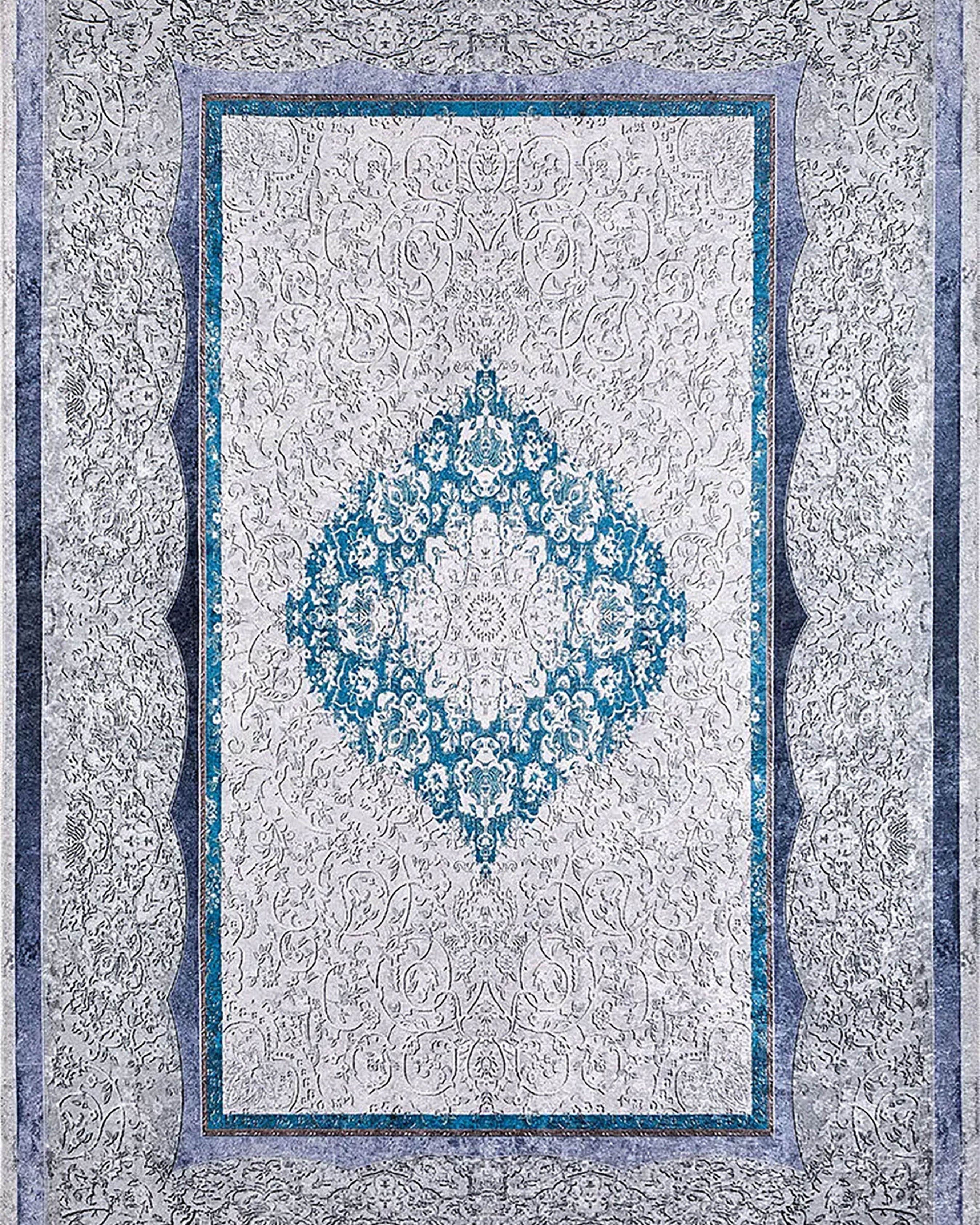 Jade Medallion Turkish Gray Blue Rug