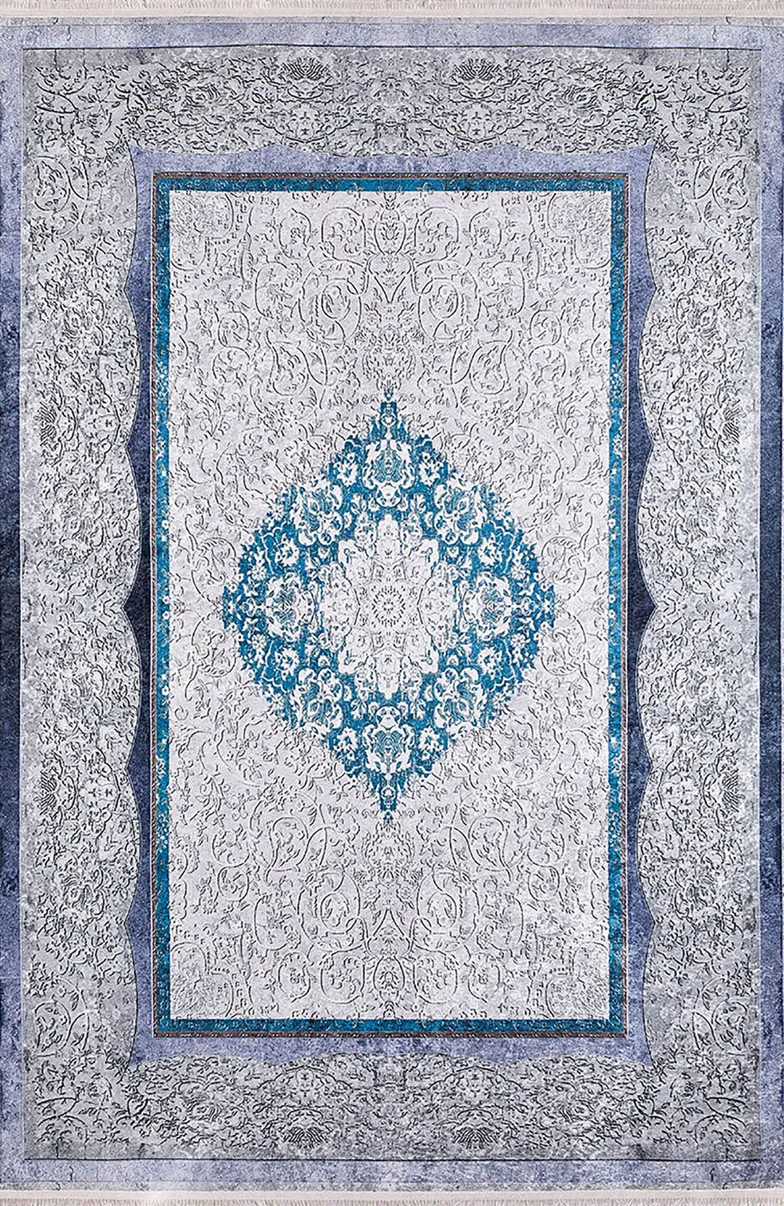 Jade Medallion Turkish Gray Blue Rug