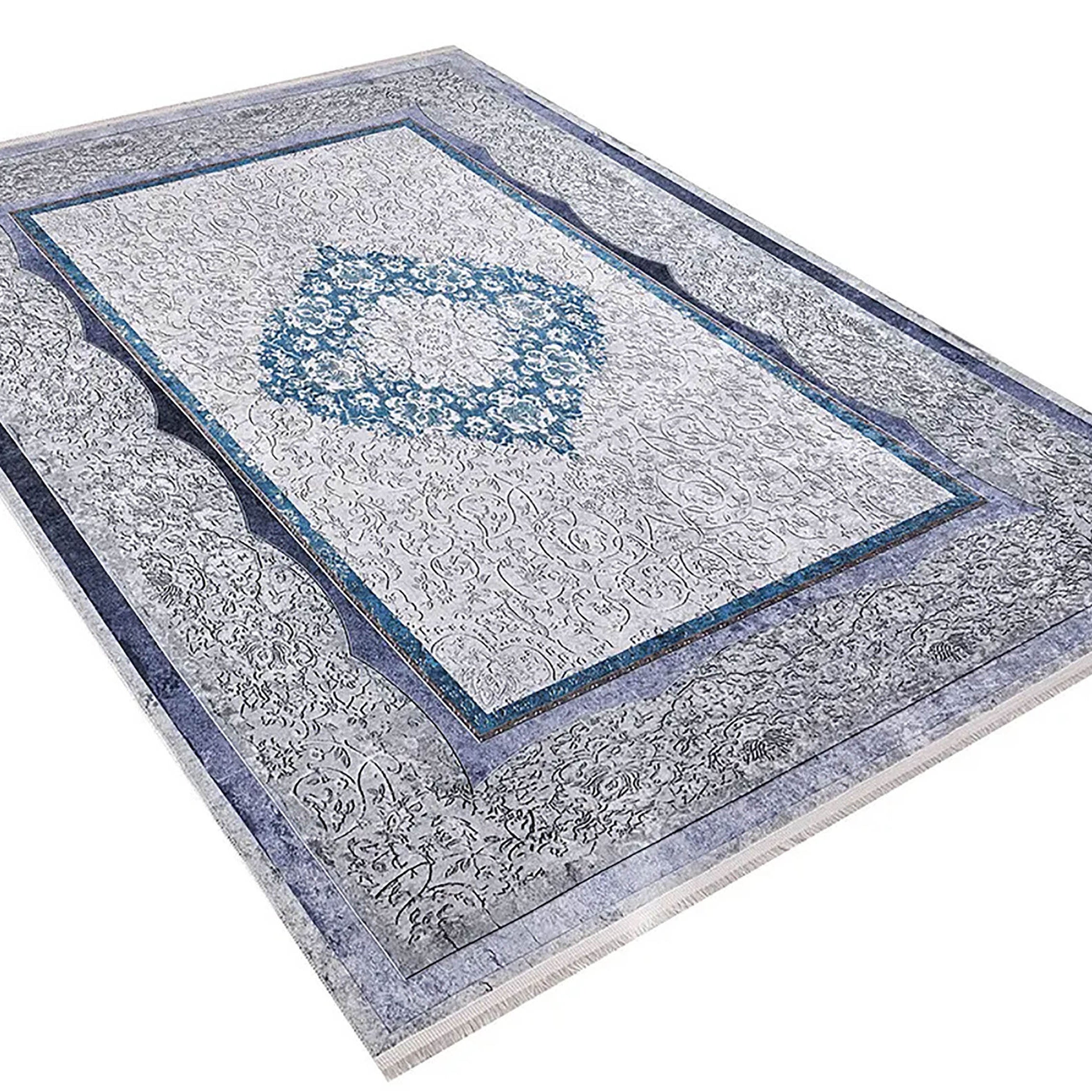 Jade Medallion Turkish Gray Blue Rug