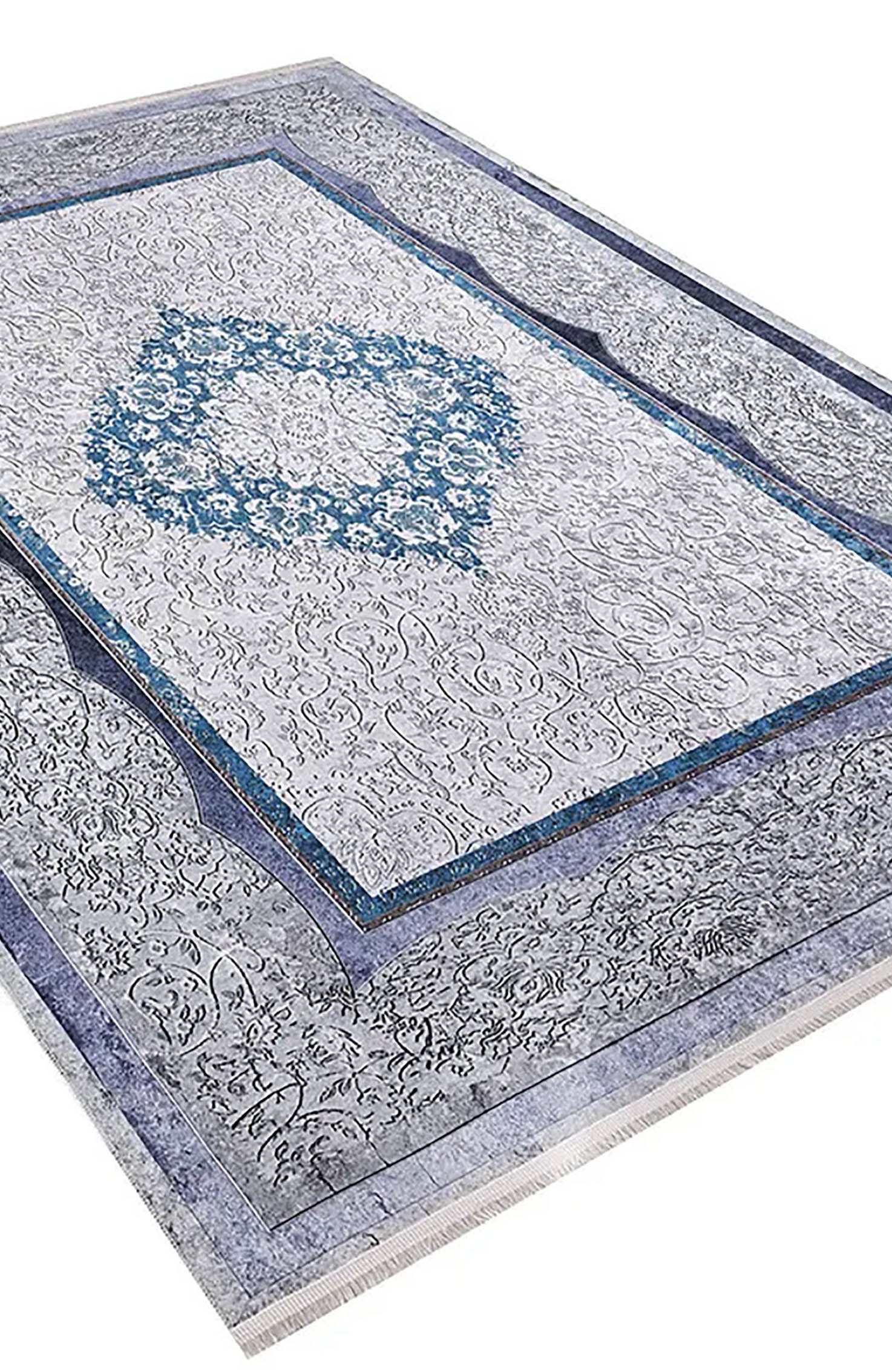 Jade Medallion Turkish Gray Blue Rug
