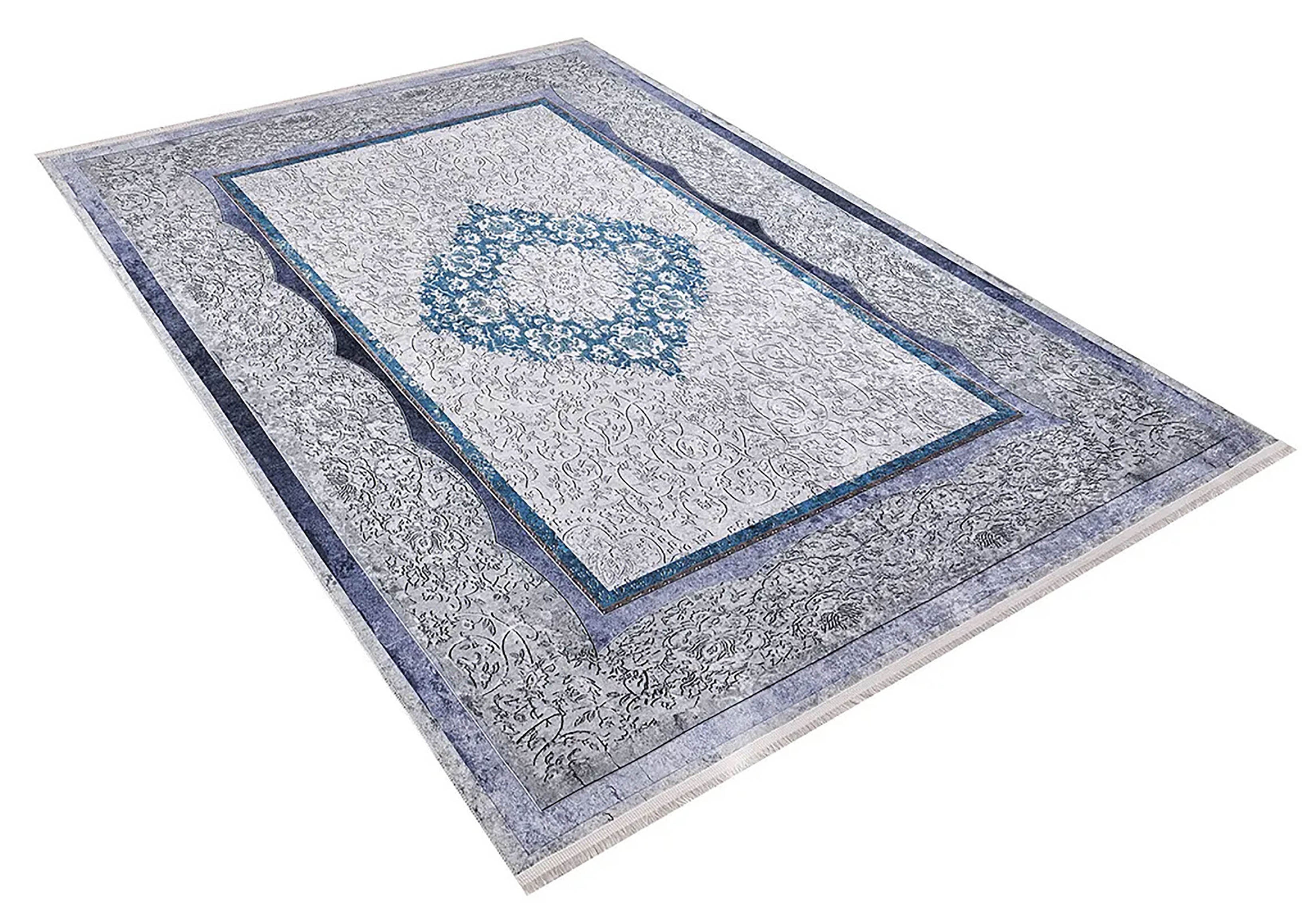 Jade Medallion Turkish Gray Blue Rug