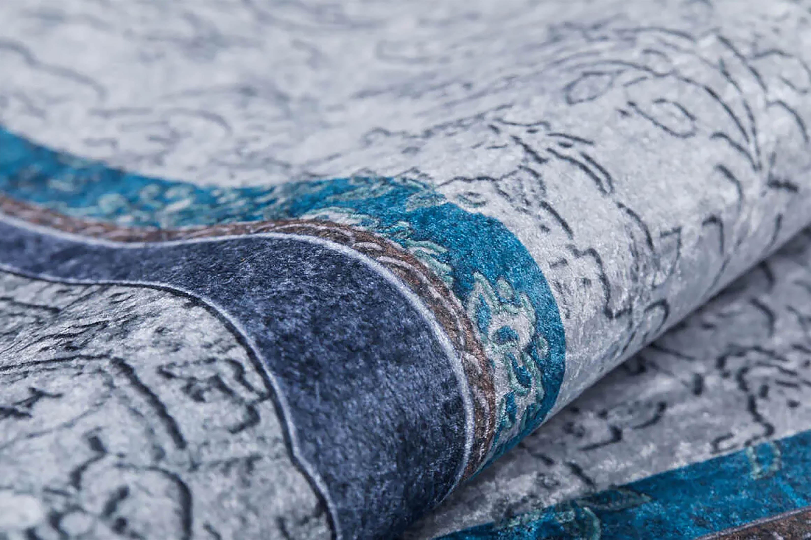 Jade Medallion Turkish Gray Blue Rug