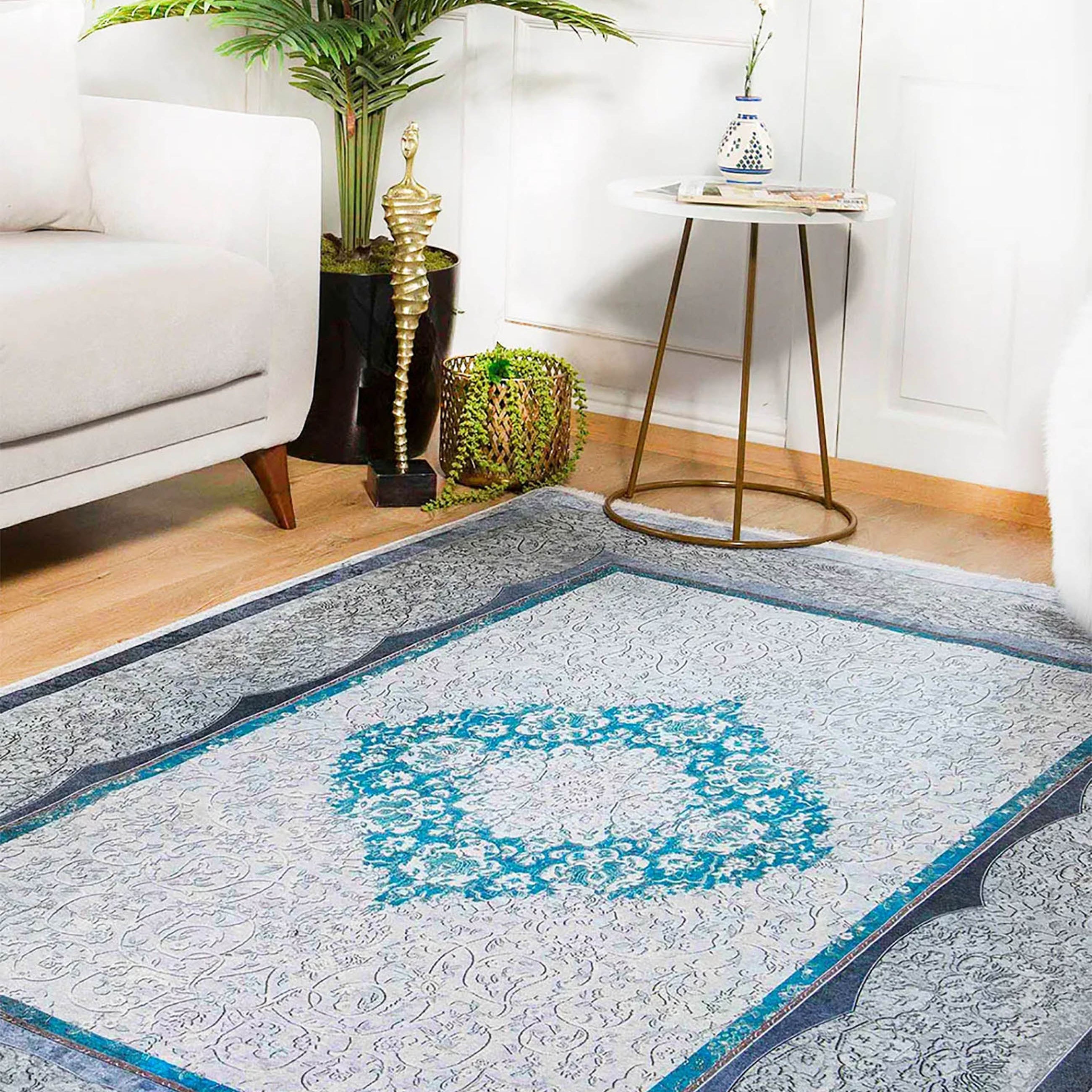 Jade Medallion Turkish Gray Blue Rug