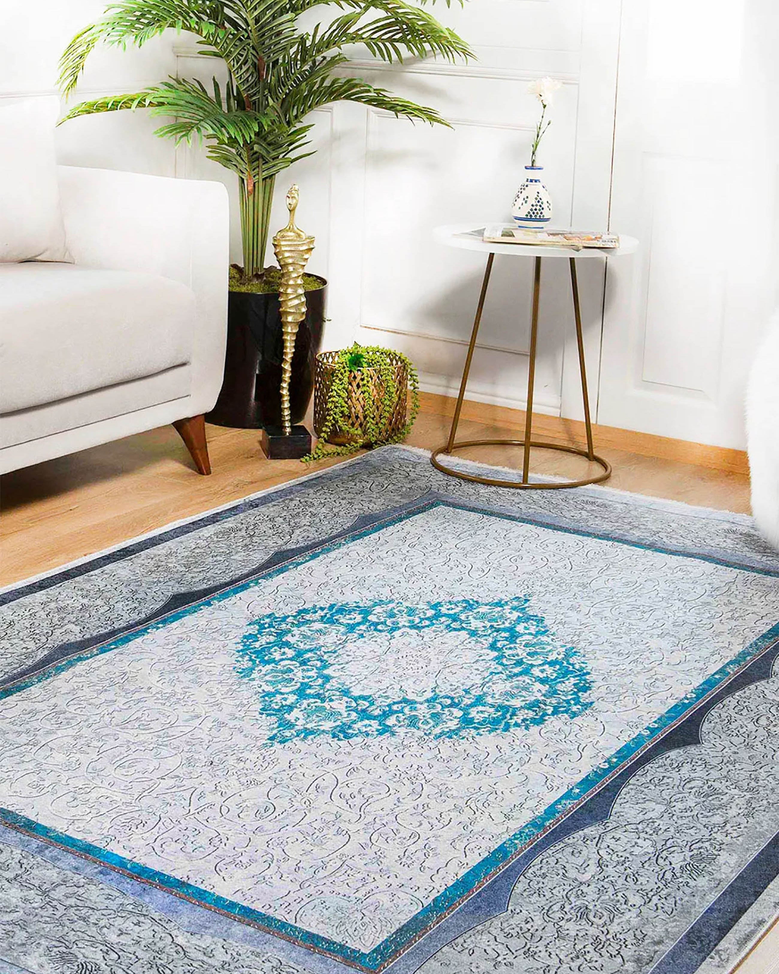 Jade Medallion Turkish Gray Blue Rug