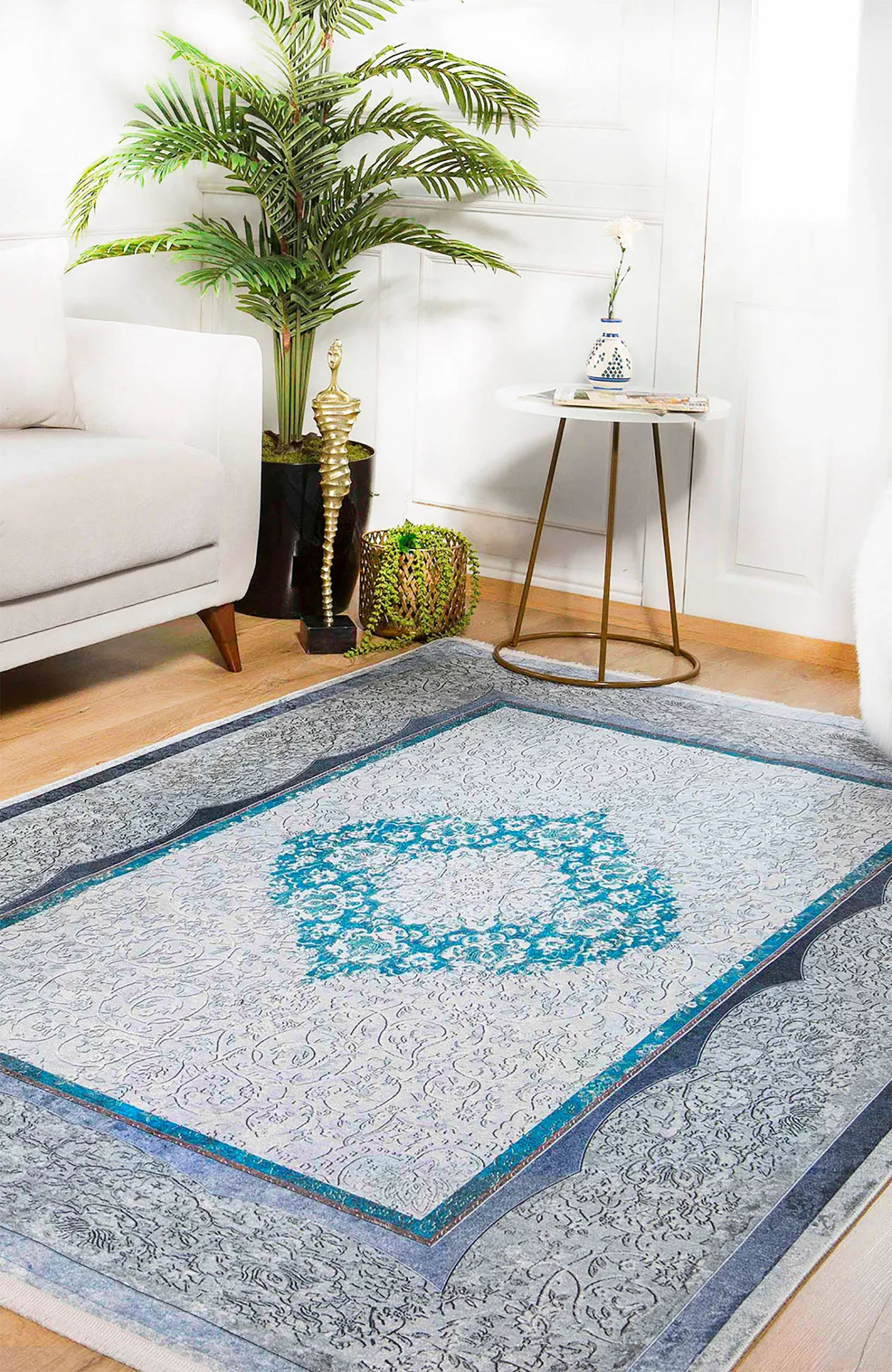 Jade Medallion Turkish Gray Blue Rug
