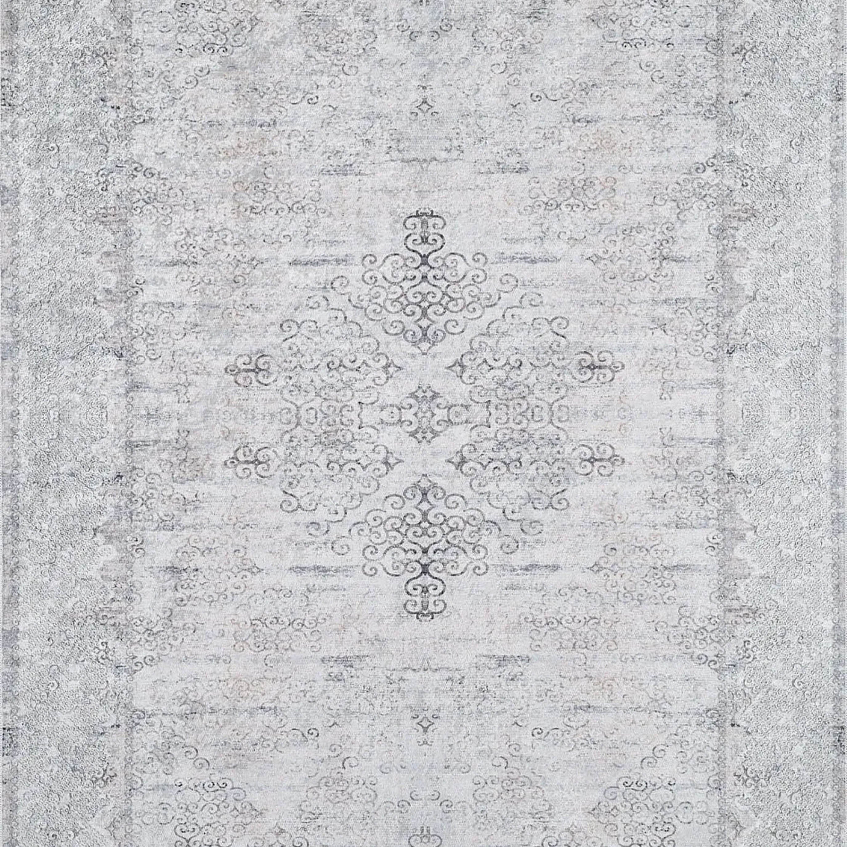 Riley Turkish Floral Vintage Medallion Geometric Gray Rug