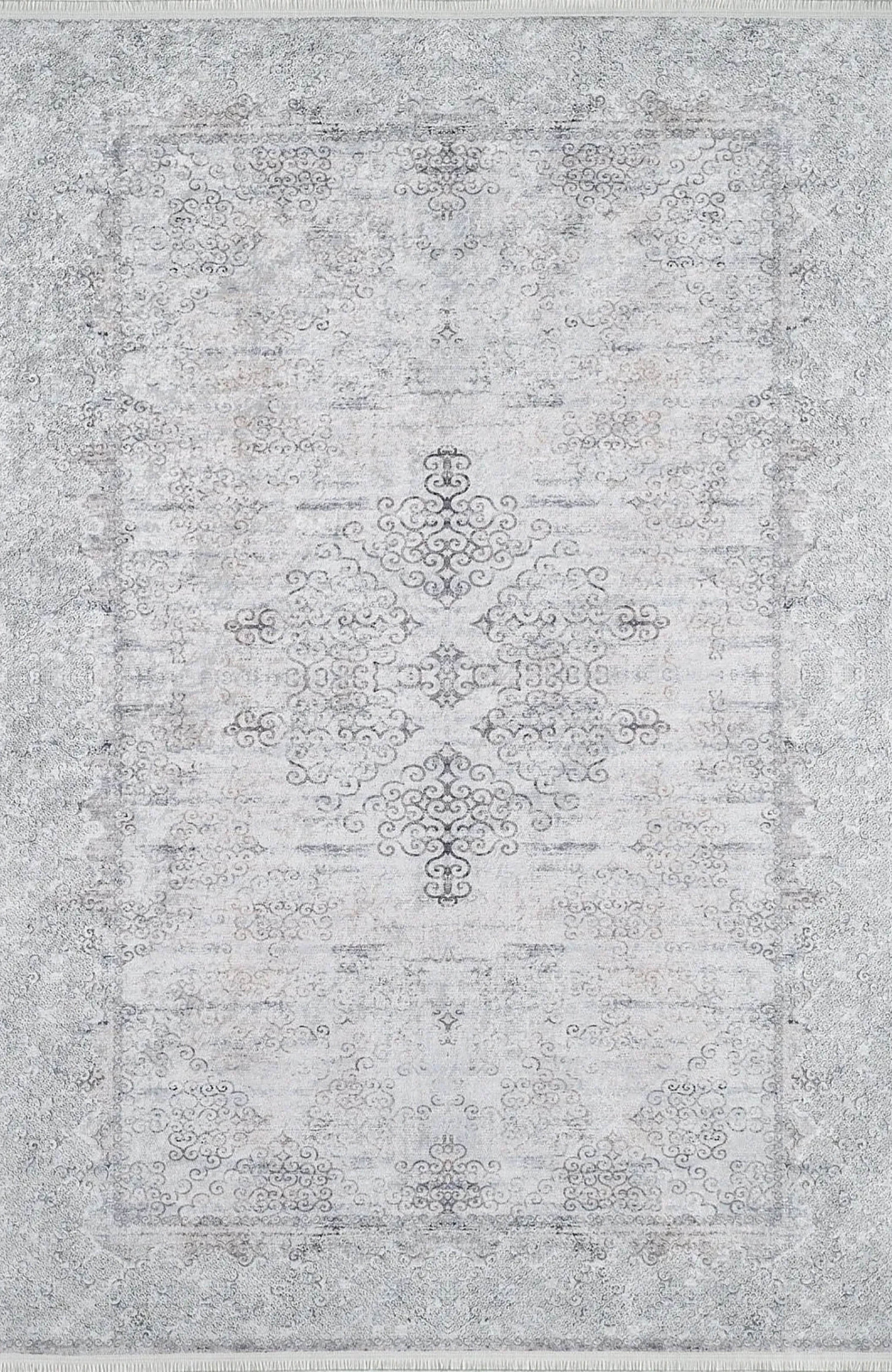 Riley Turkish Floral Vintage Medallion Geometric Gray Rug