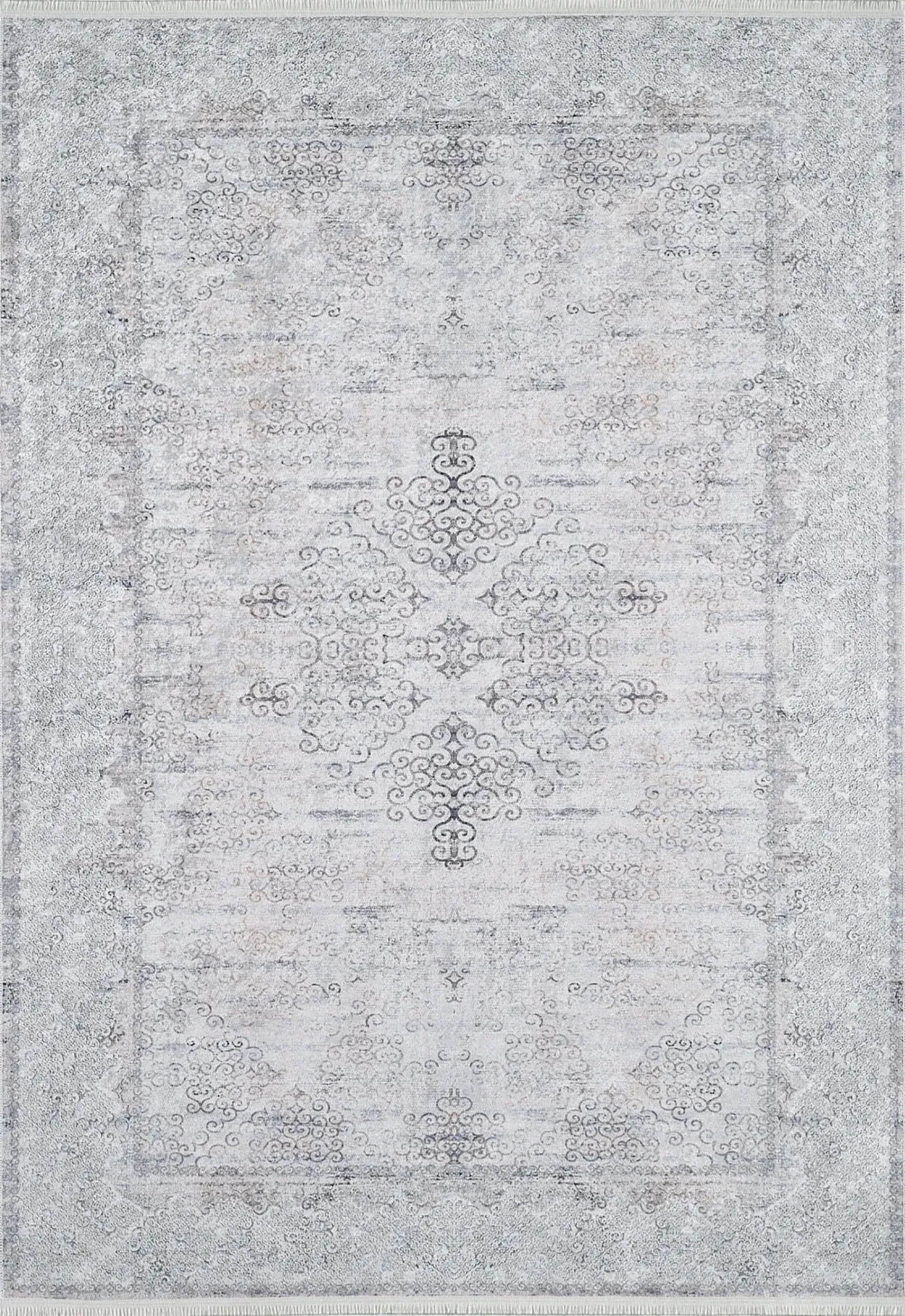 Riley Turkish Floral Vintage Medallion Geometric Gray Rug