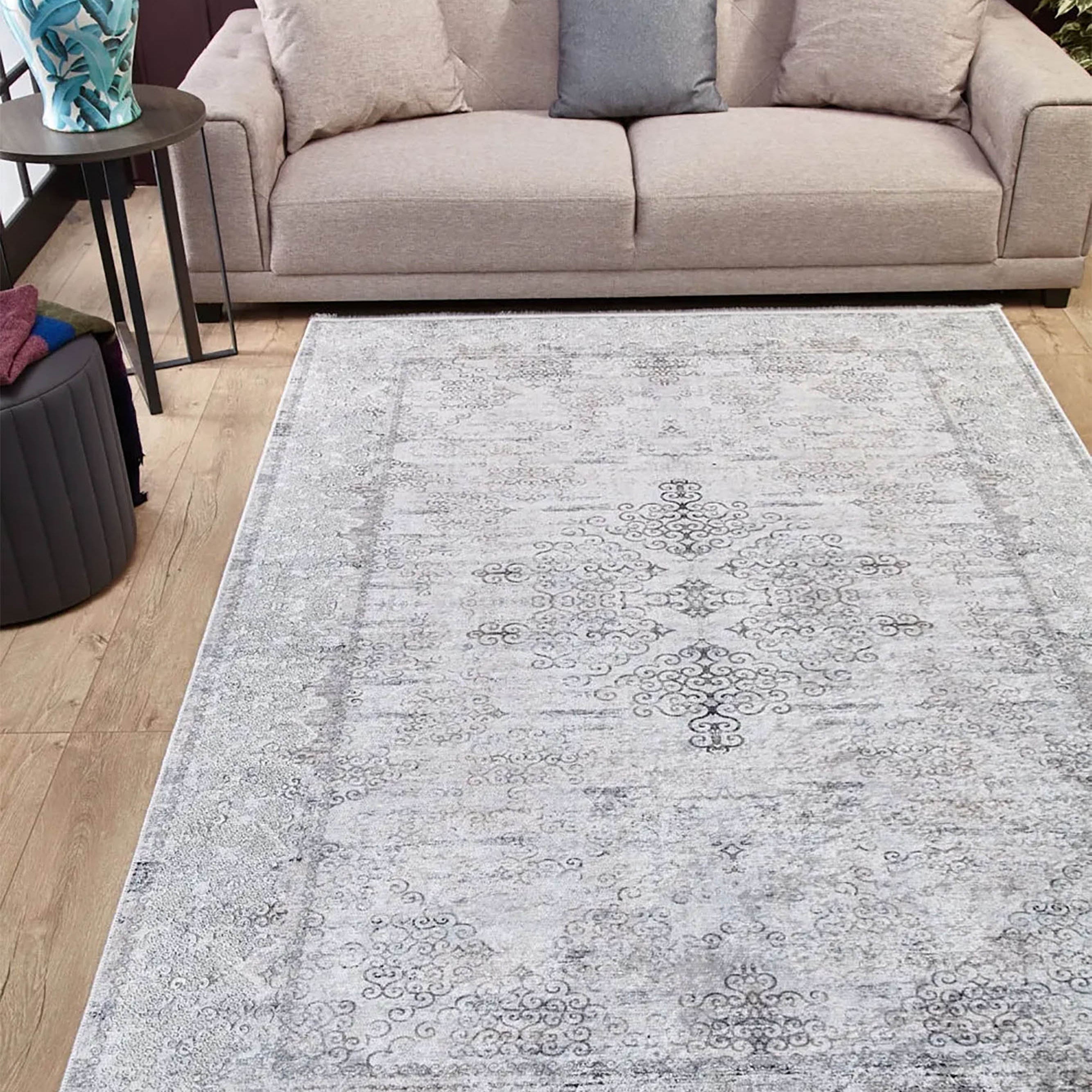 Riley Turkish Floral Vintage Medallion Geometric Gray Rug