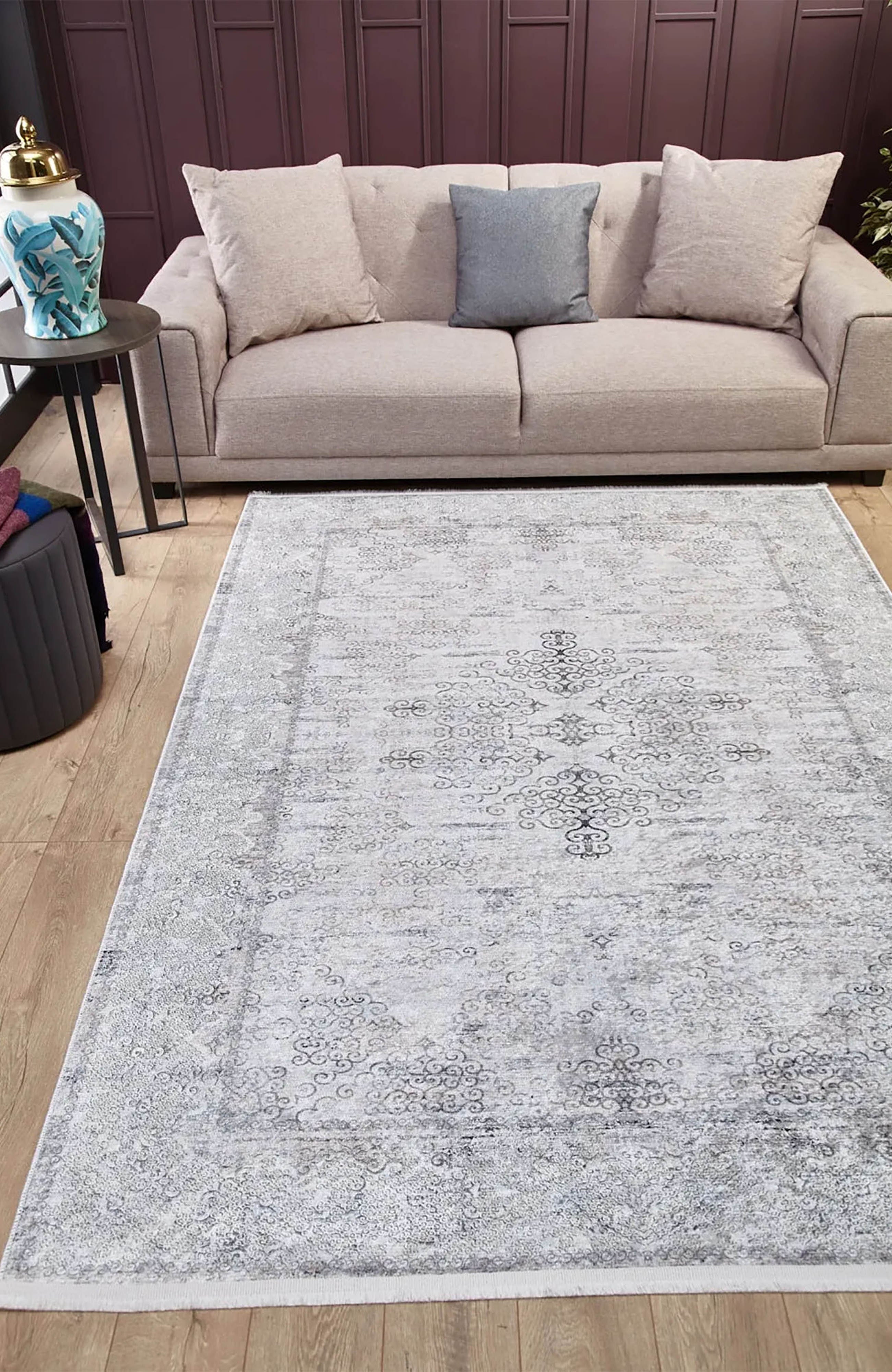 Riley Turkish Floral Vintage Medallion Geometric Gray Rug