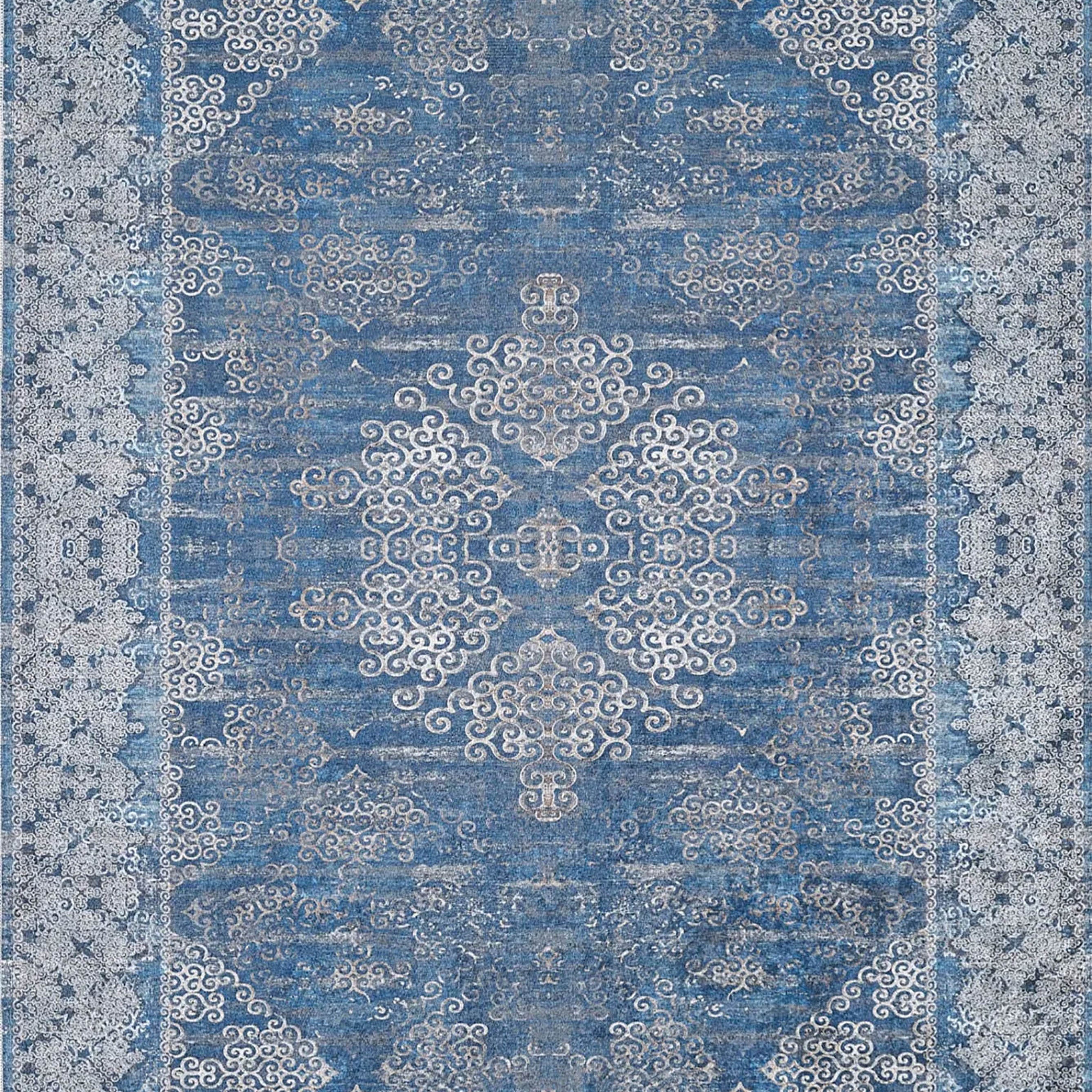 Hannah Turkish Floral Vintage Medallion Geometric Blue Rug