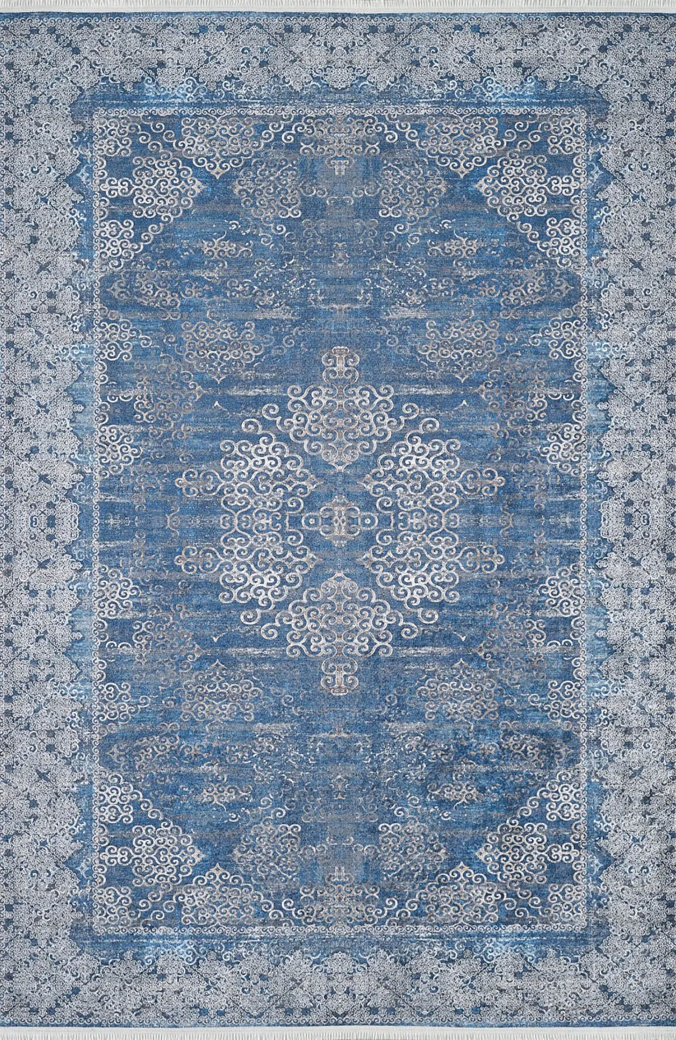 Hannah Turkish Floral Vintage Medallion Geometric Blue Rug