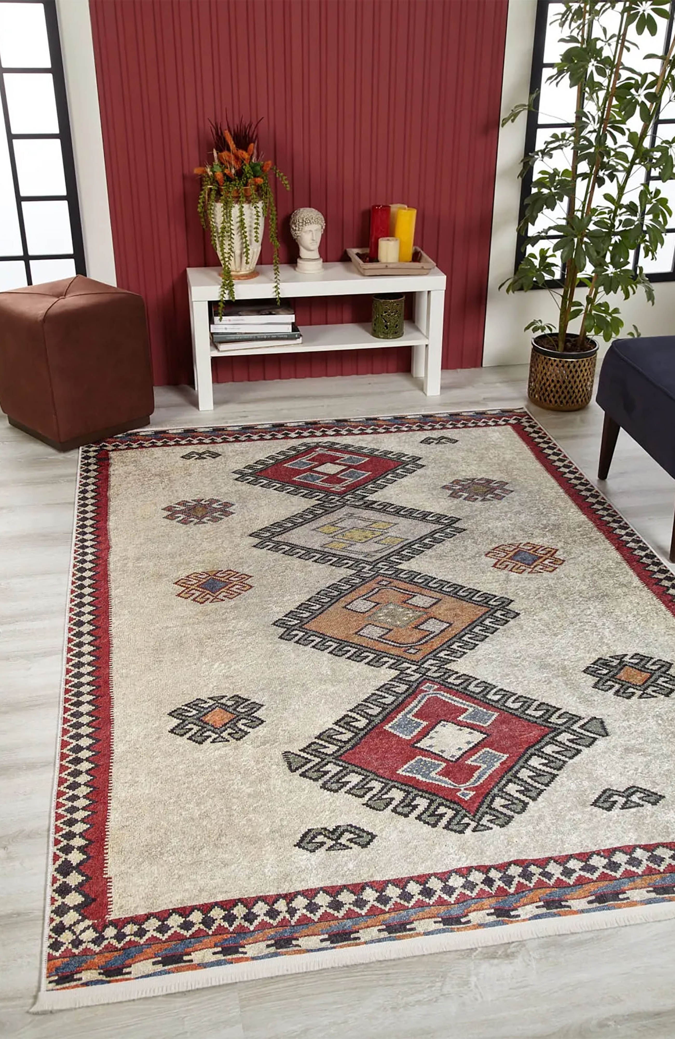 Saylor Moroccan Red Gray Kilim Rug