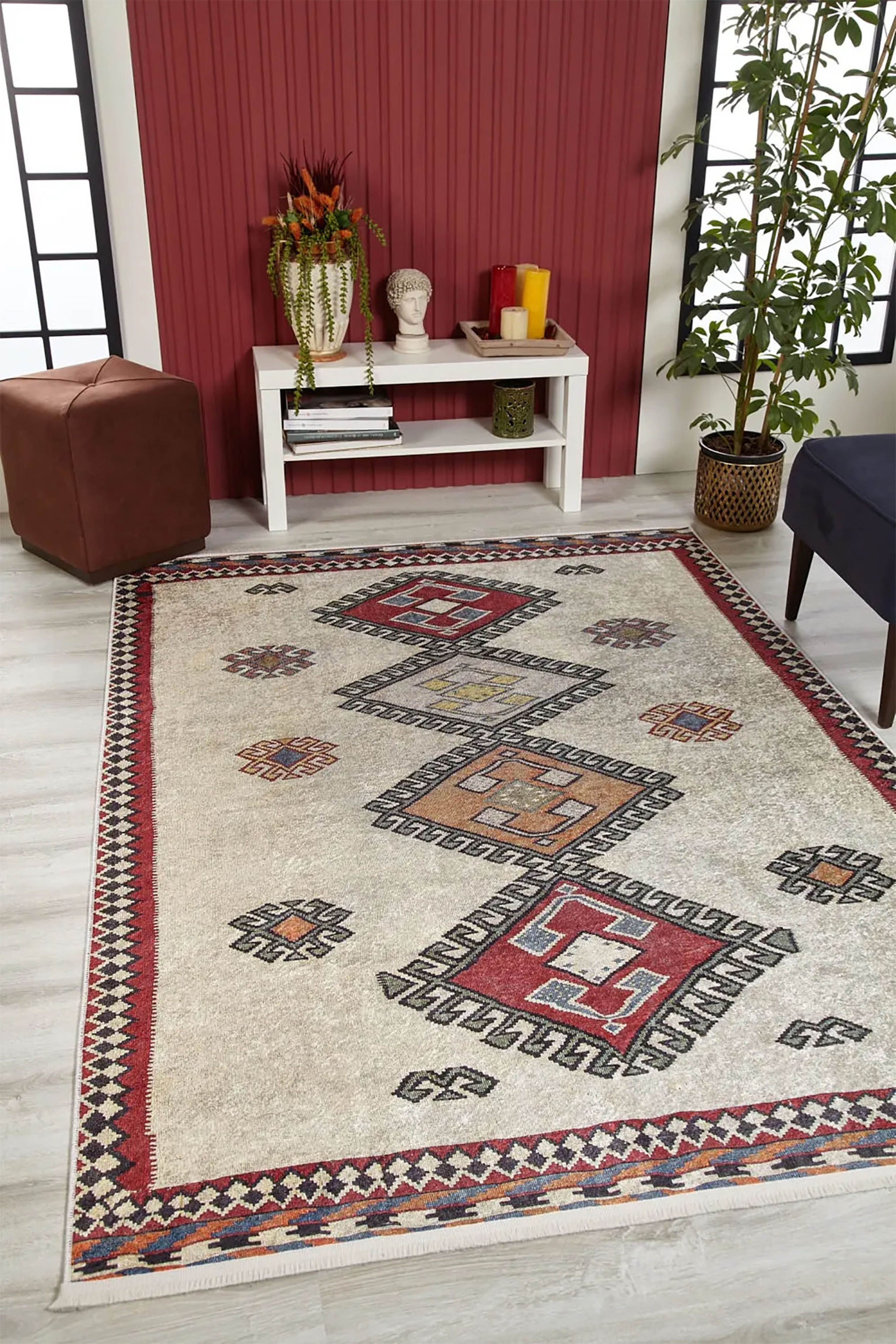 Saylor Moroccan Red Gray Kilim Rug