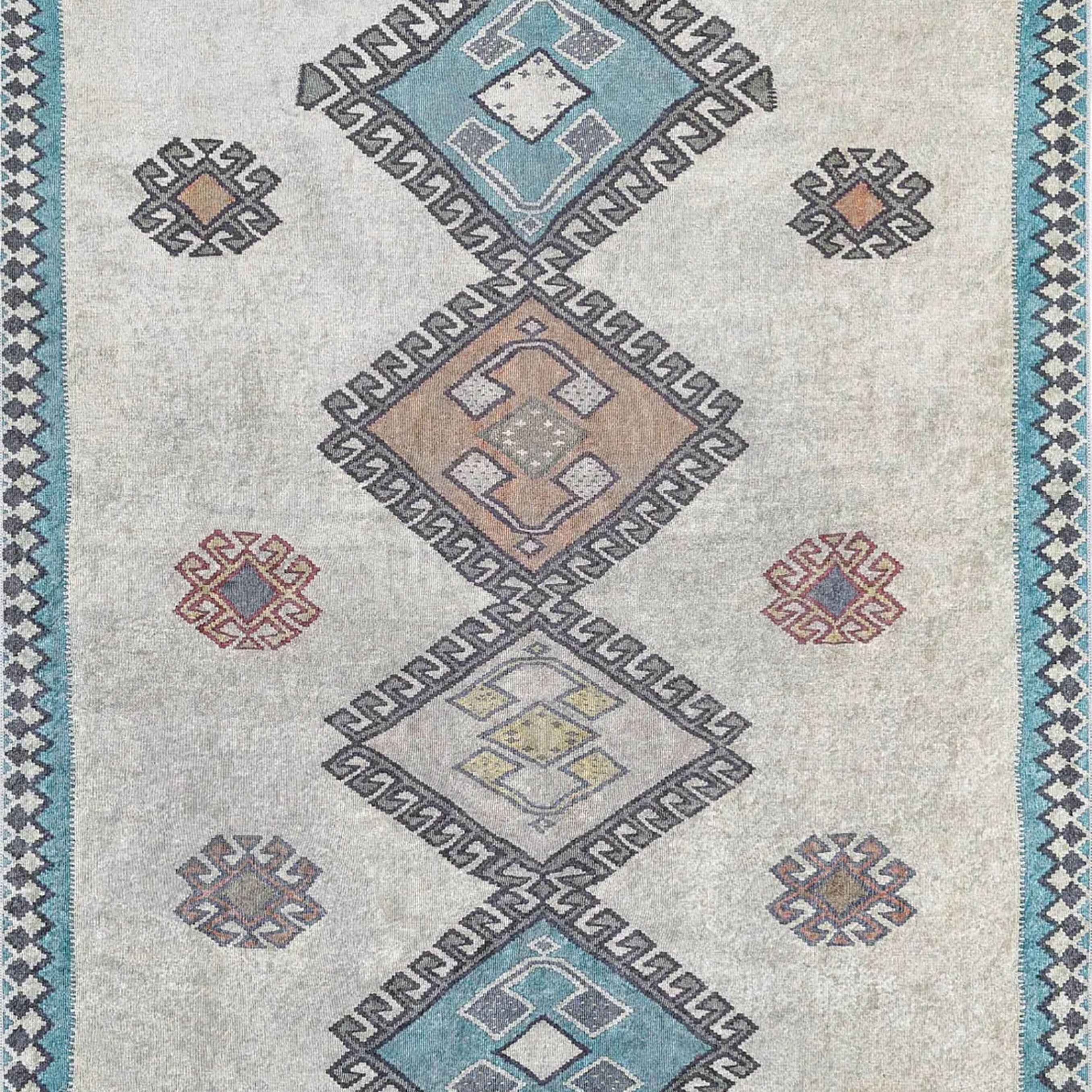Selena Moroccan Turquoise Gray Kilim Rug