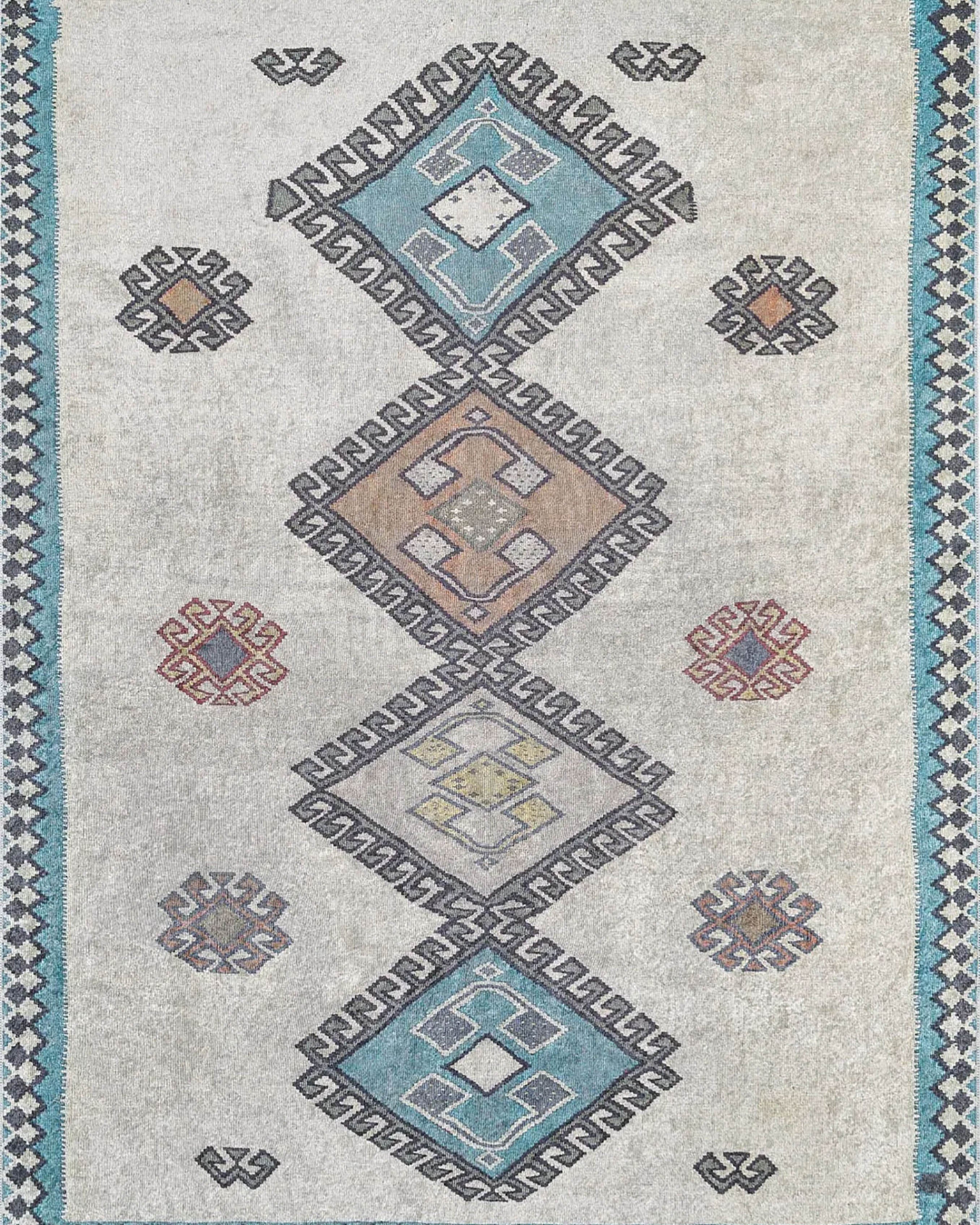 Selena Moroccan Turquoise Gray Kilim Rug